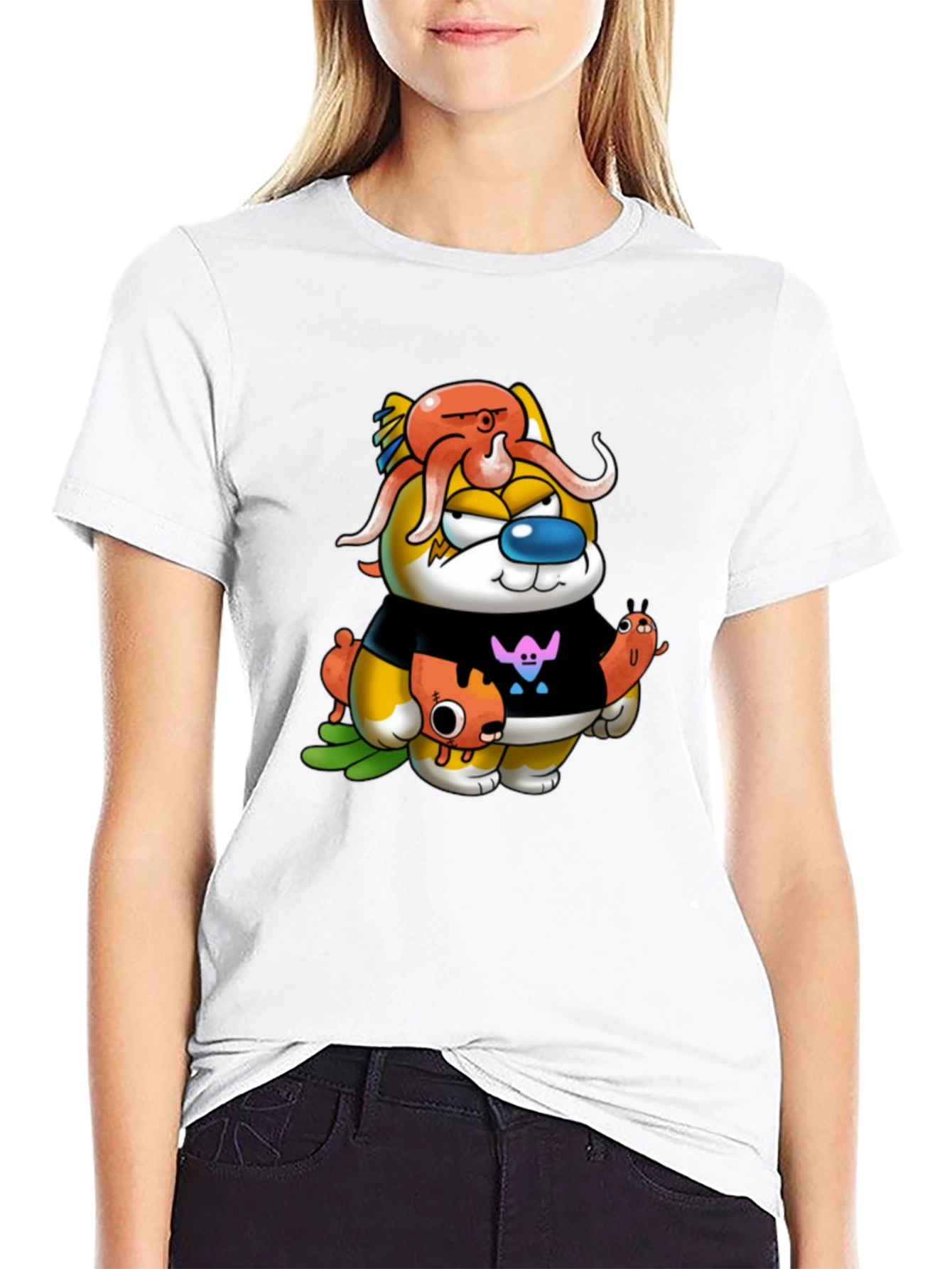Cartoon Character Graphic Black Tee