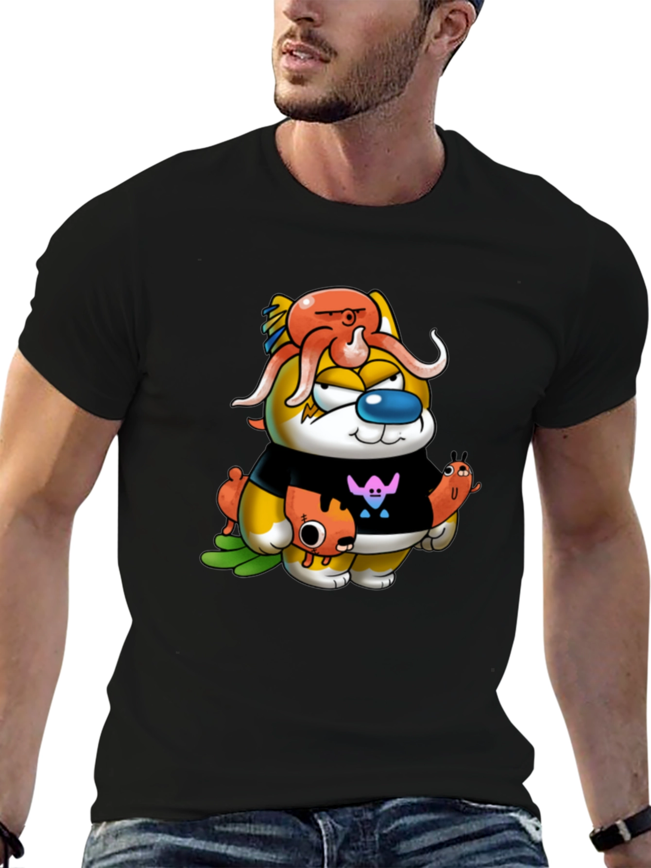 Cartoon Character Graphic Black Tee