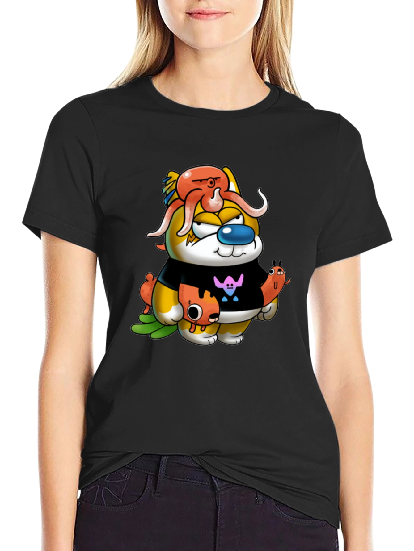 Cartoon Character Graphic Black Tee