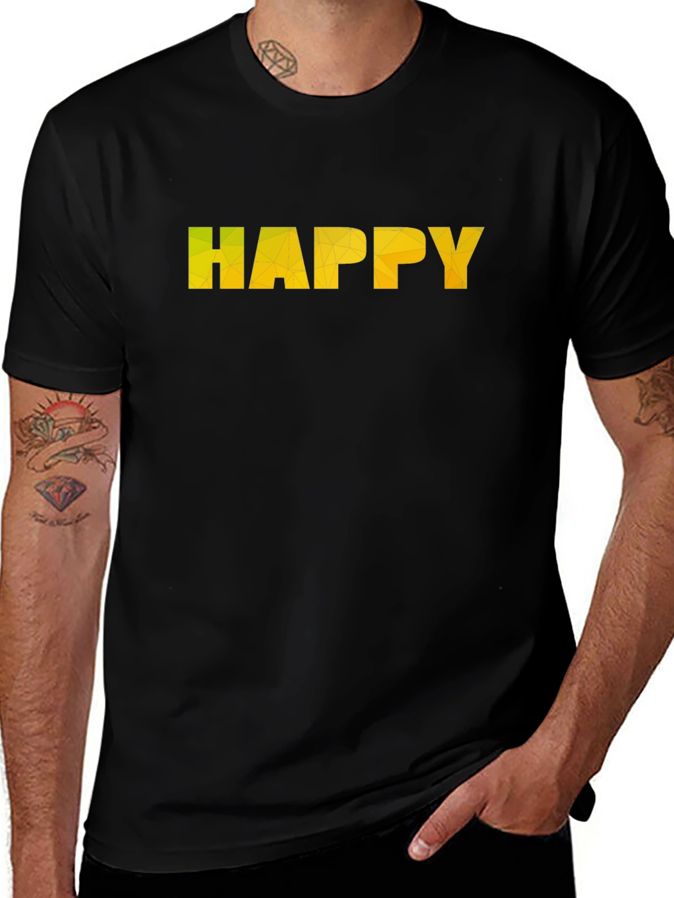 Geometric HAPPY Graphic Black T-Shirt