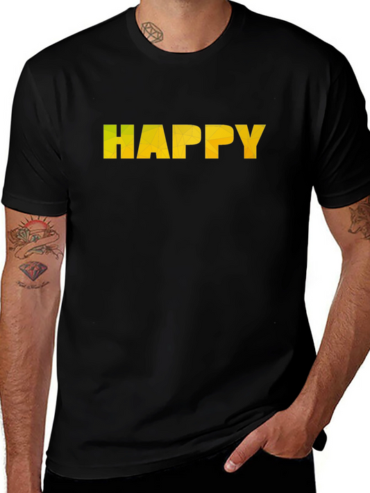 Geometric HAPPY Graphic Black T-Shirt