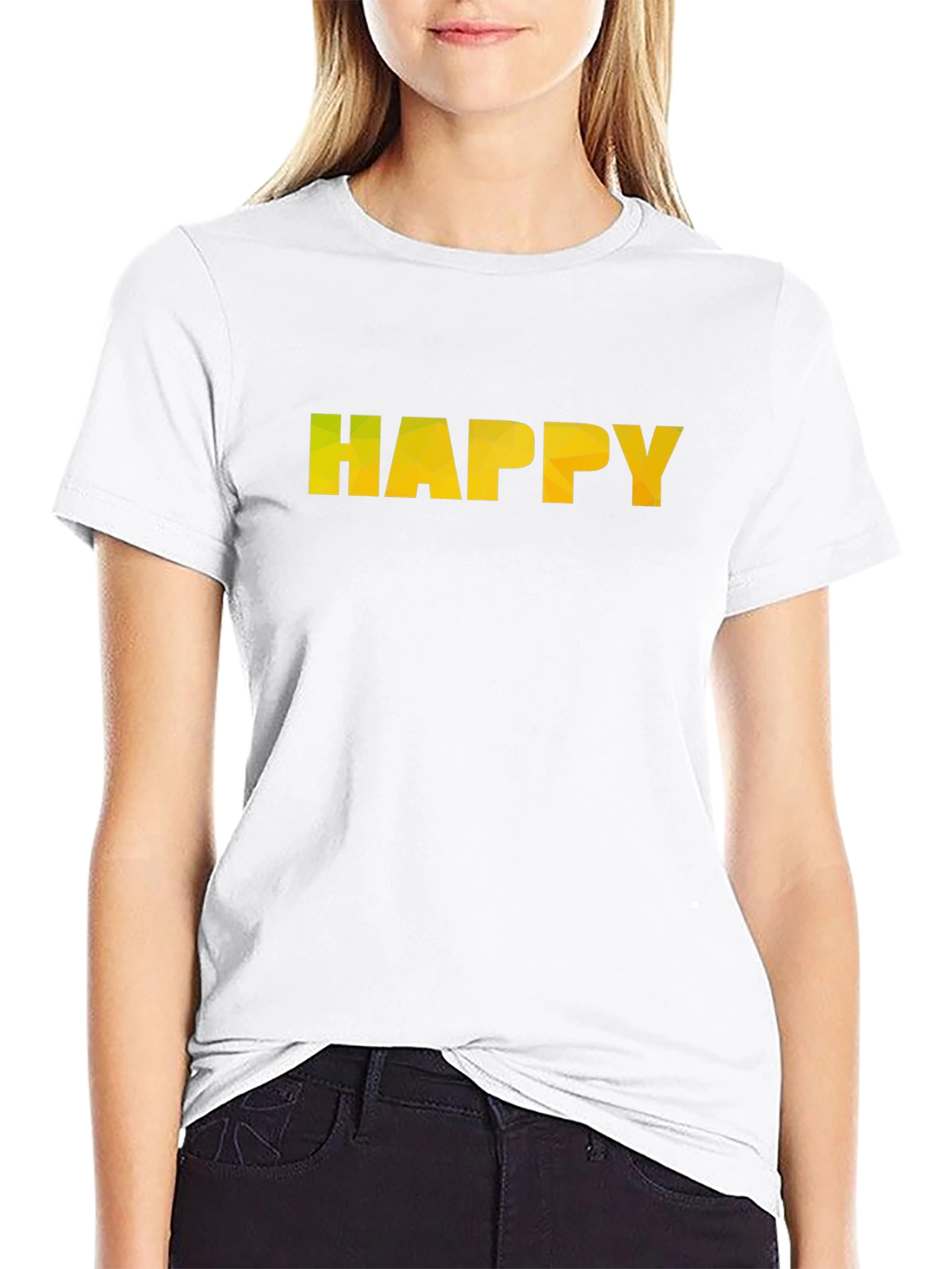 Geometric HAPPY Graphic Black T-Shirt