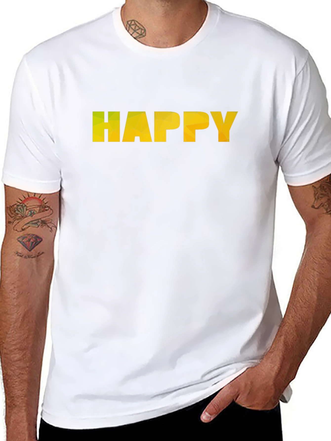 Geometric HAPPY Graphic Black T-Shirt