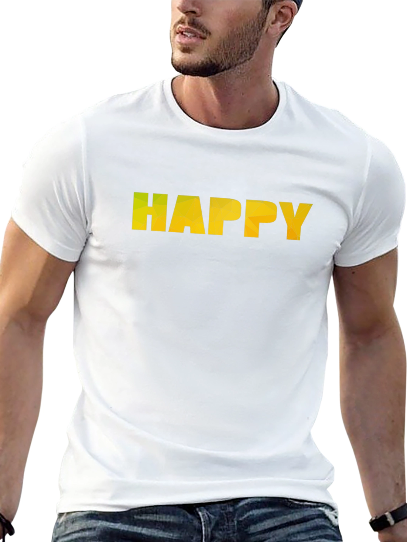 Geometric HAPPY Graphic Black T-Shirt