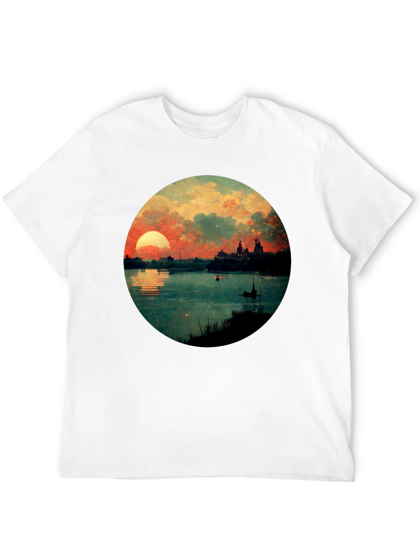 Sunset River Graphic Tee - Artistic Black T-Shirt