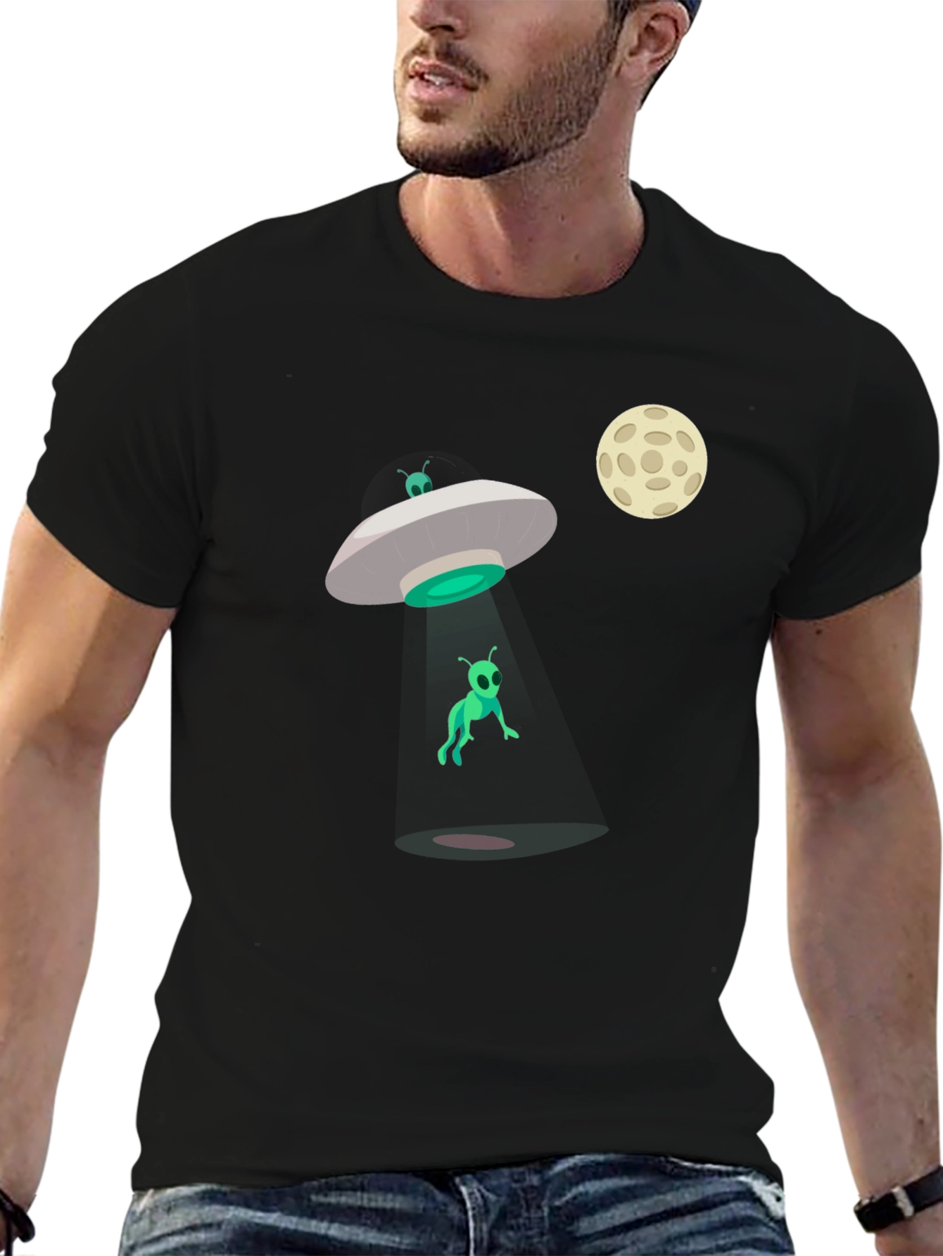 Alien Abduction Graphic T-Shirt - Black Cotton Tee