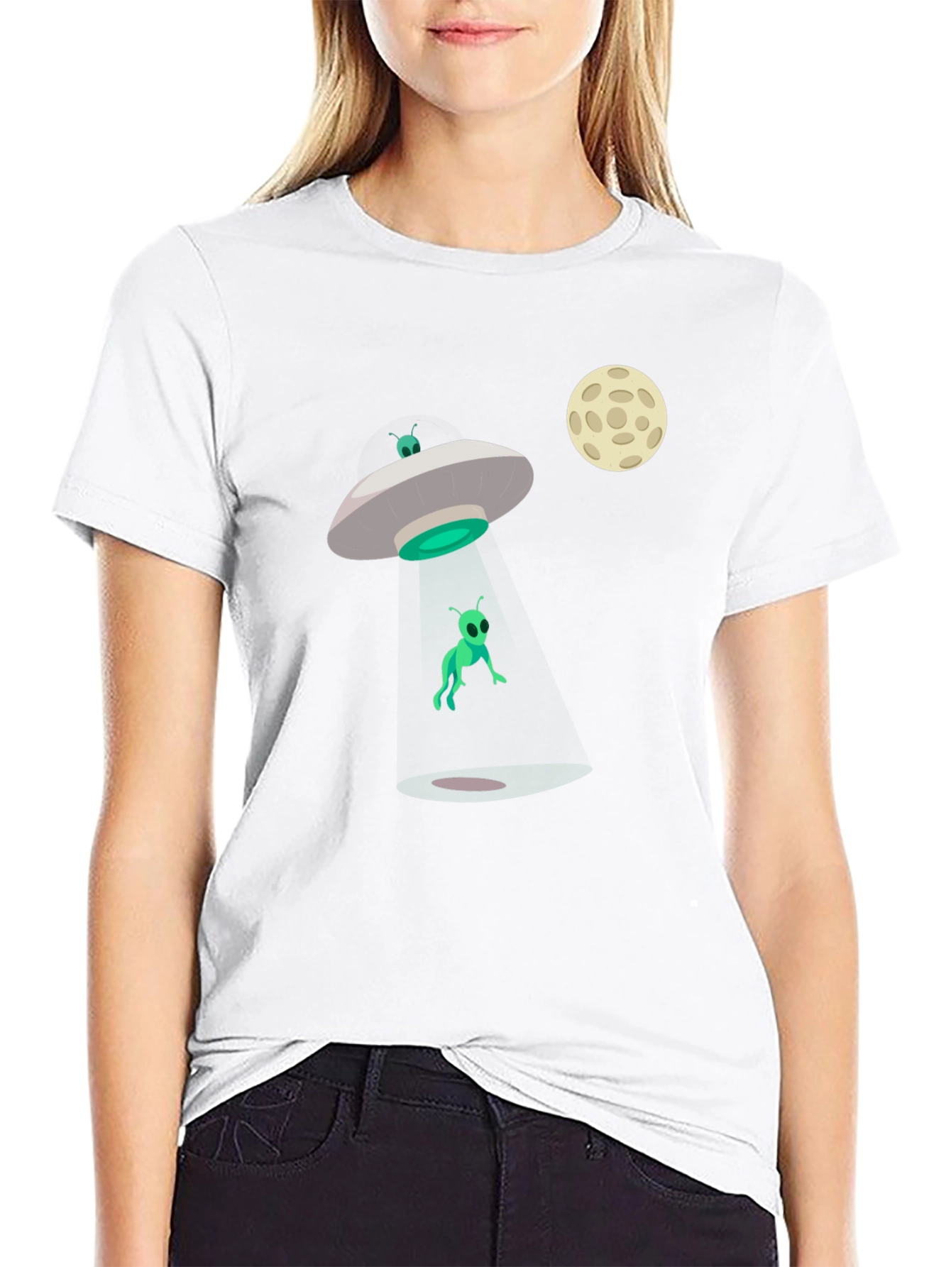 Alien Abduction Graphic T-Shirt - Black Cotton Tee