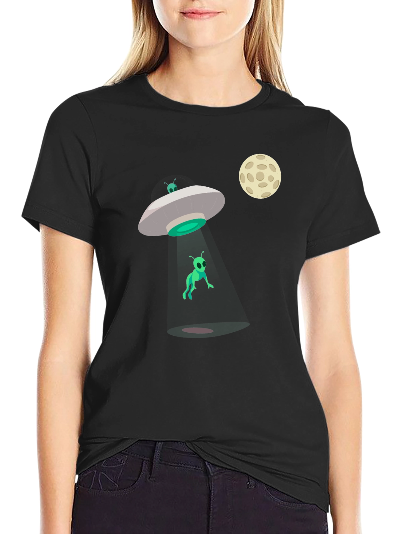 Alien Abduction Graphic T-Shirt - Black Cotton Tee