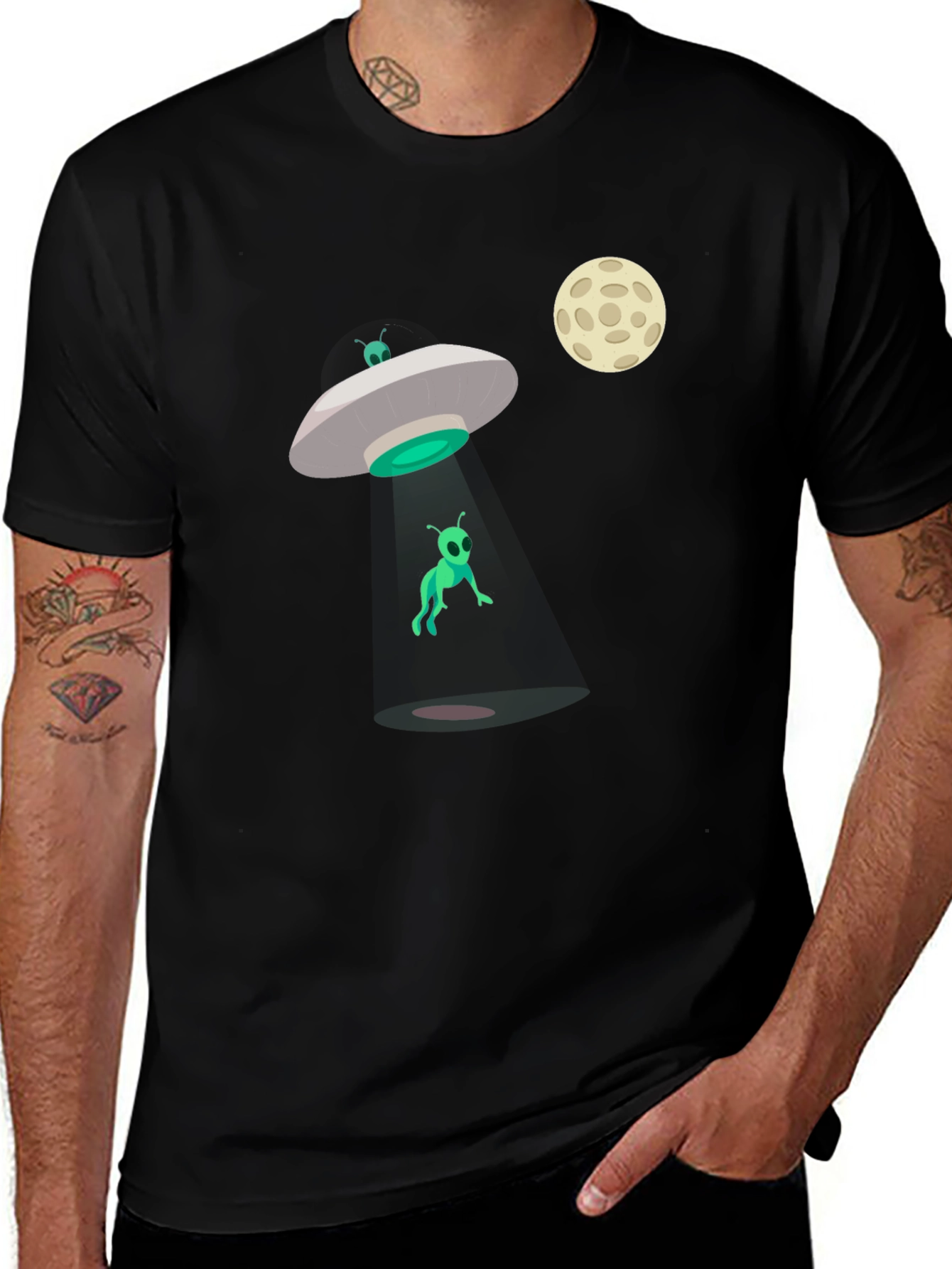 Alien Abduction Graphic T-Shirt - Black Cotton Tee