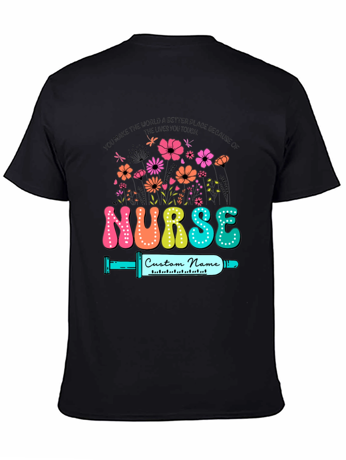 Nurse Custom Name T-Shirt - Floral Design