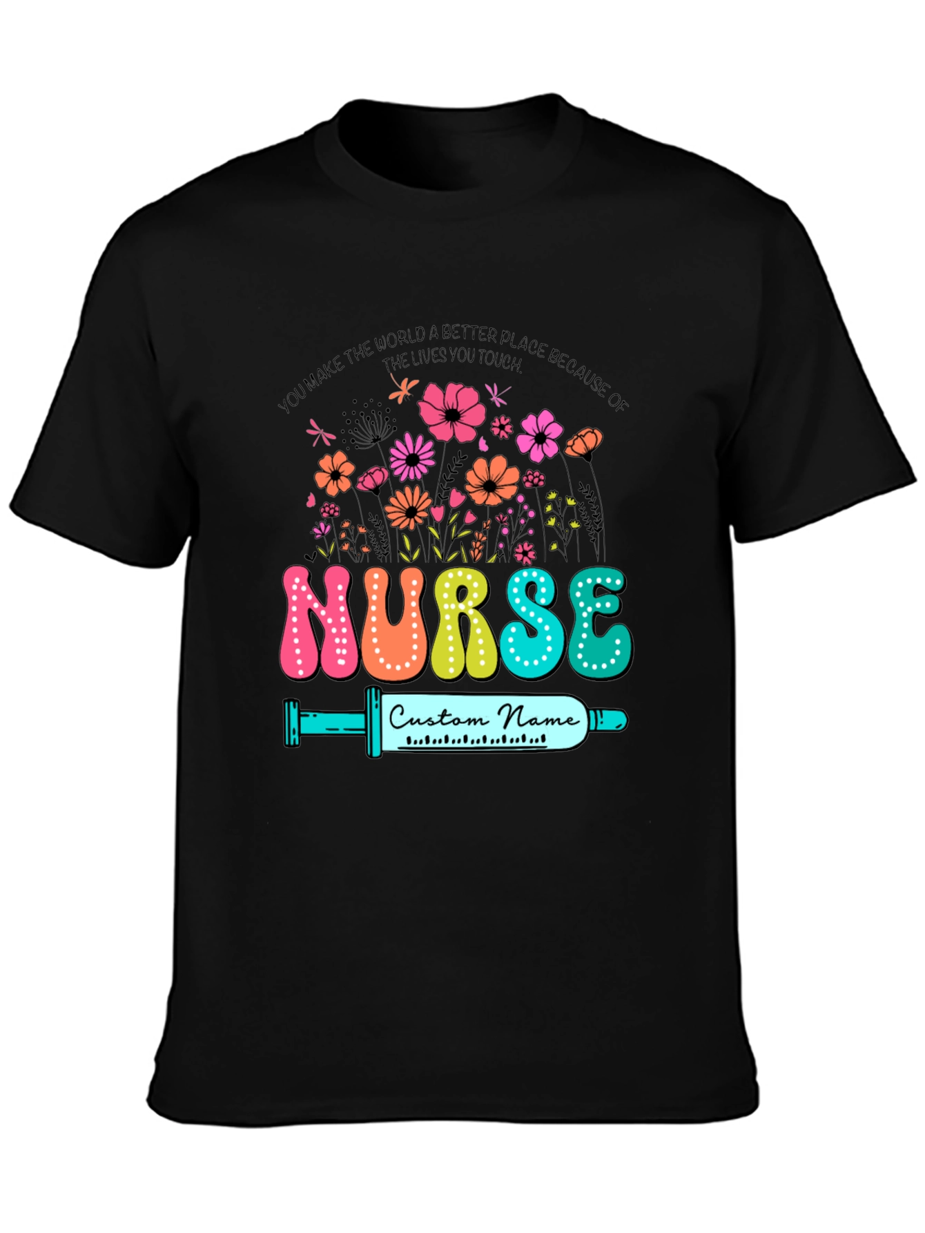 Nurse Custom Name T-Shirt - Floral Design