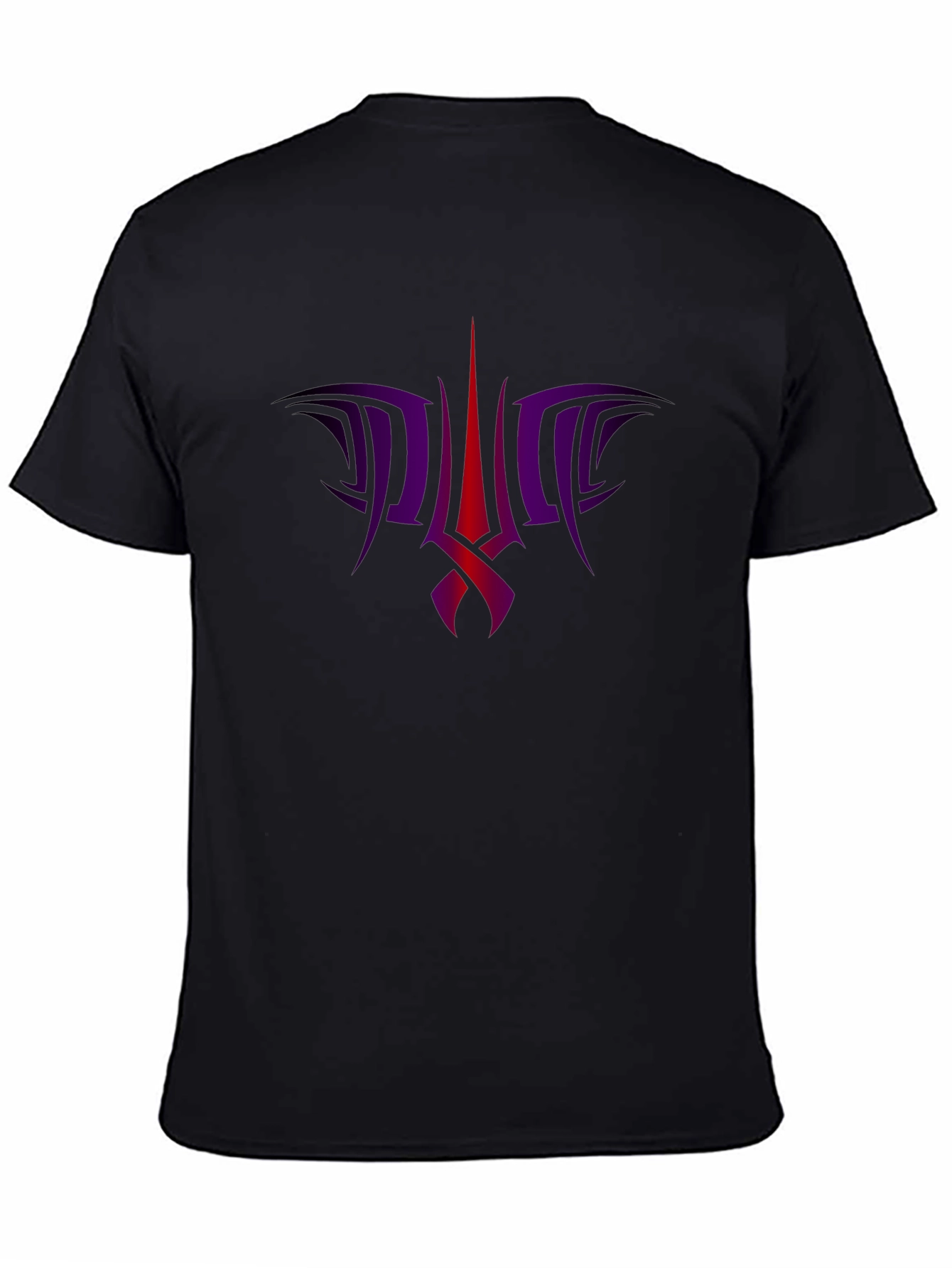 Black Tee with Abstract Purple & Red Graphic