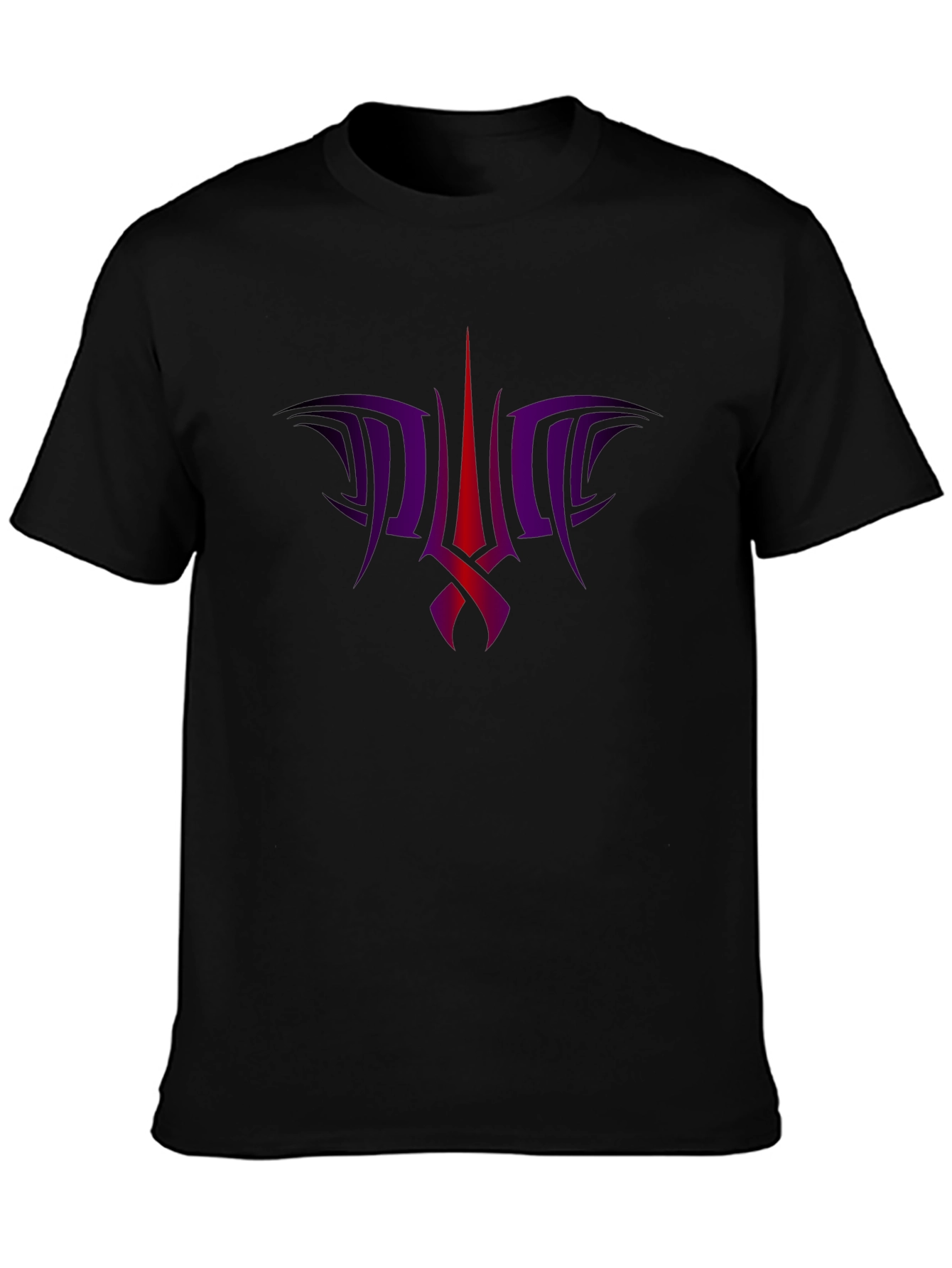 Black Tee with Abstract Purple & Red Graphic