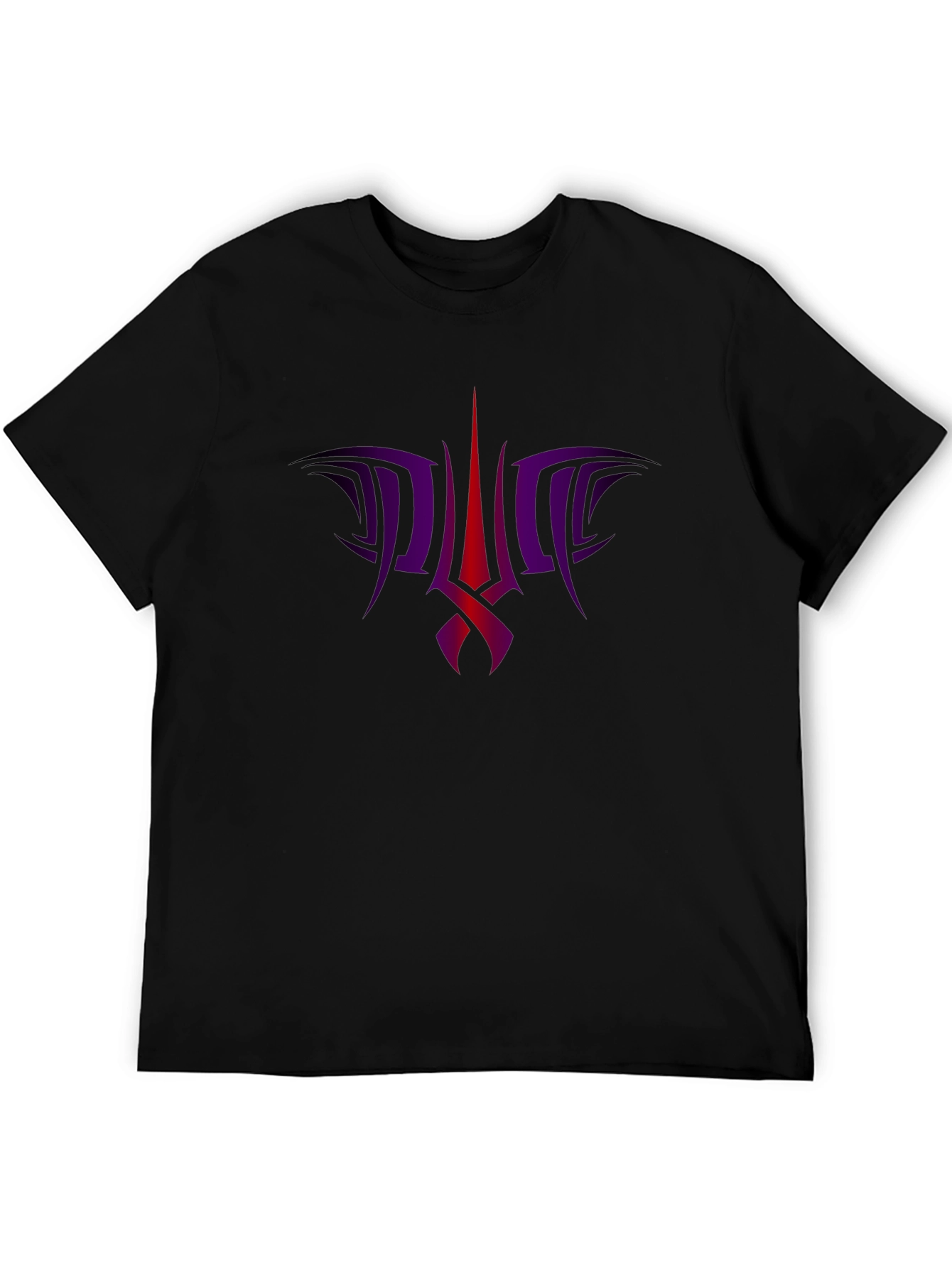 Black Tee with Abstract Purple & Red Graphic