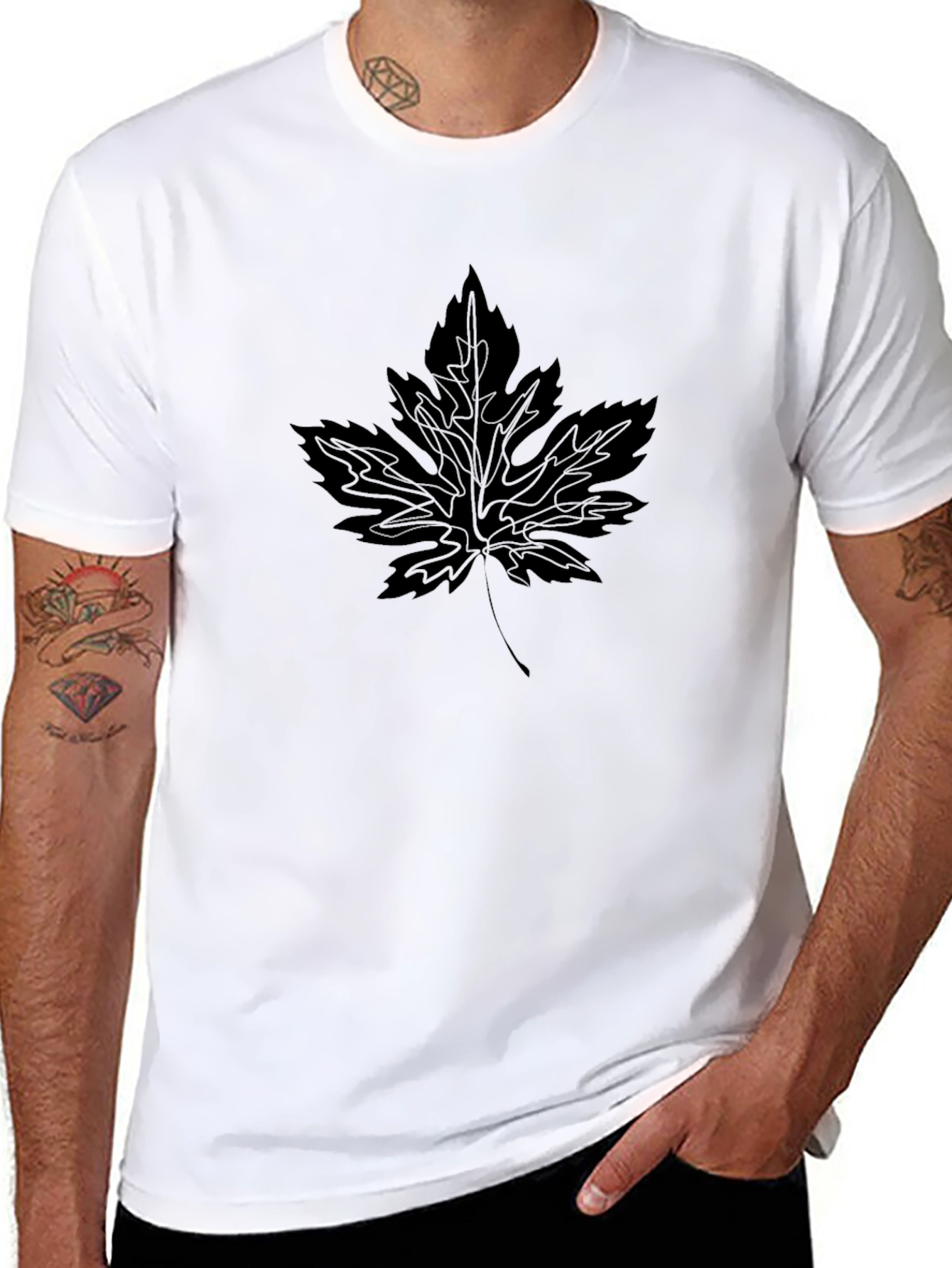 Black Leaf Graphic Tee - Modern Casual Style