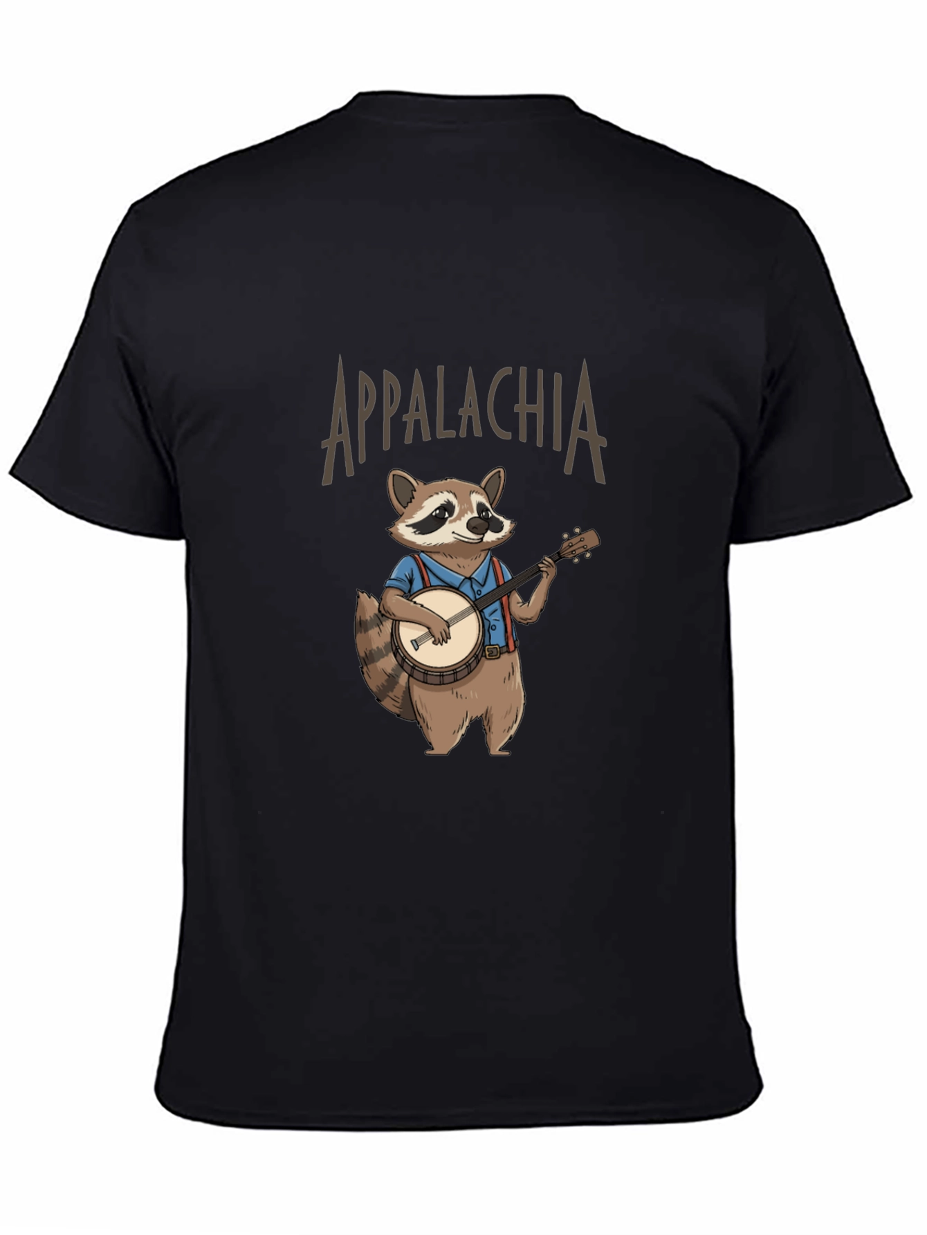 Appalachia Raccoon Banjo T-Shirt - Black Cotton Tee