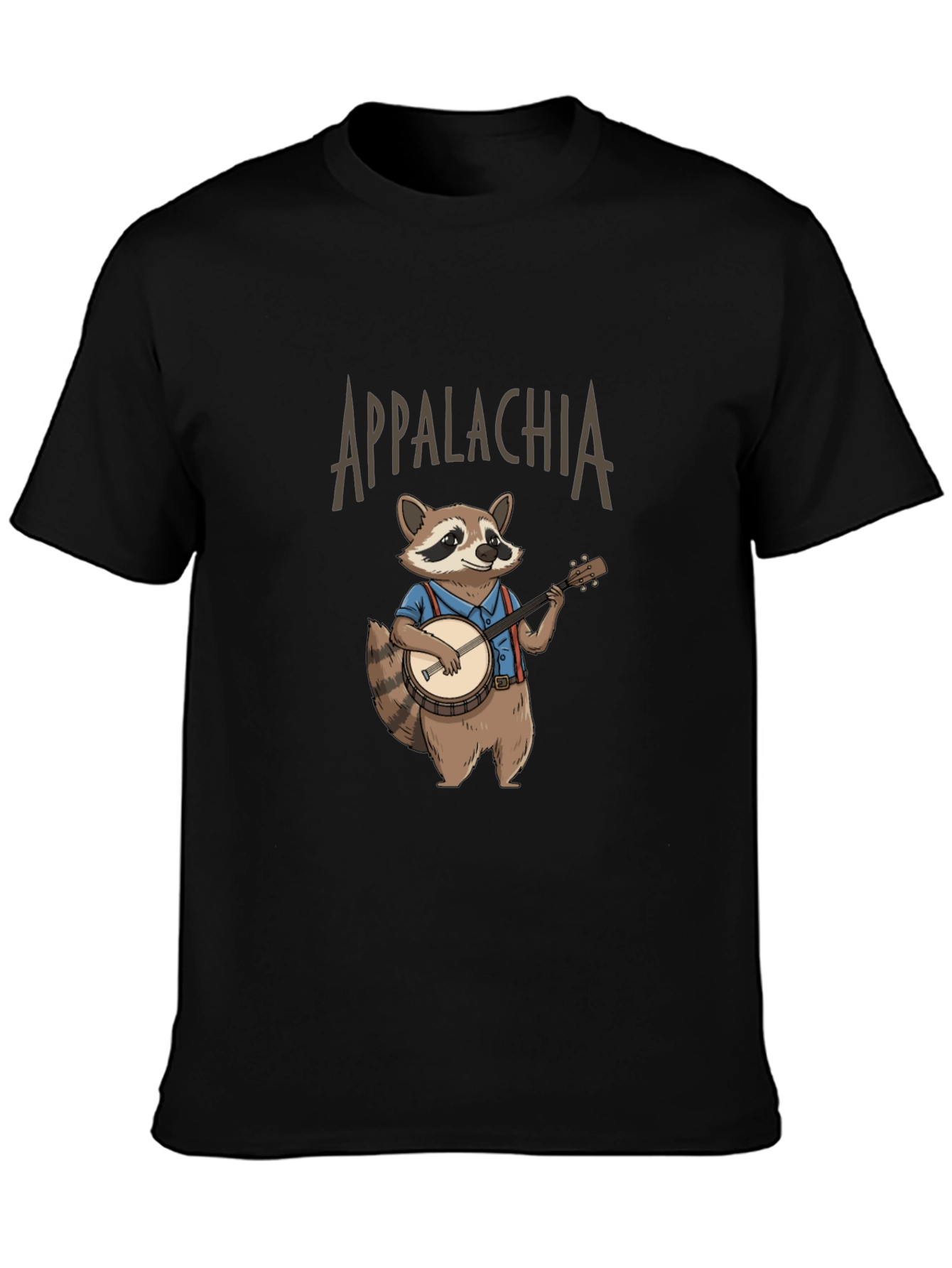 Appalachia Raccoon Banjo T-Shirt - Black Cotton Tee