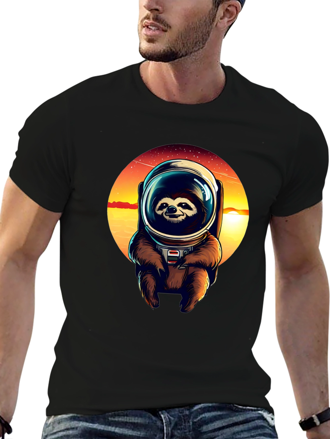 Sloth Astronaut Graphic Tee - Black