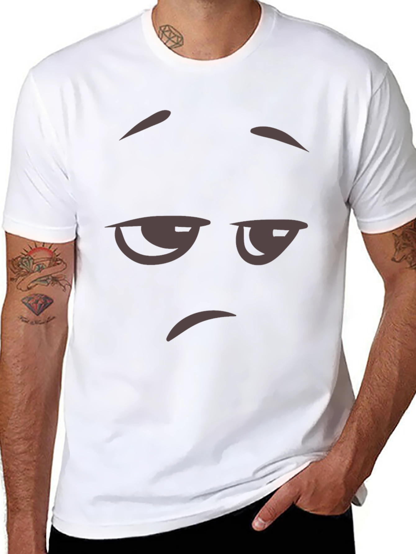 Mens Black T-Shirt with Grumpy Face Graphic