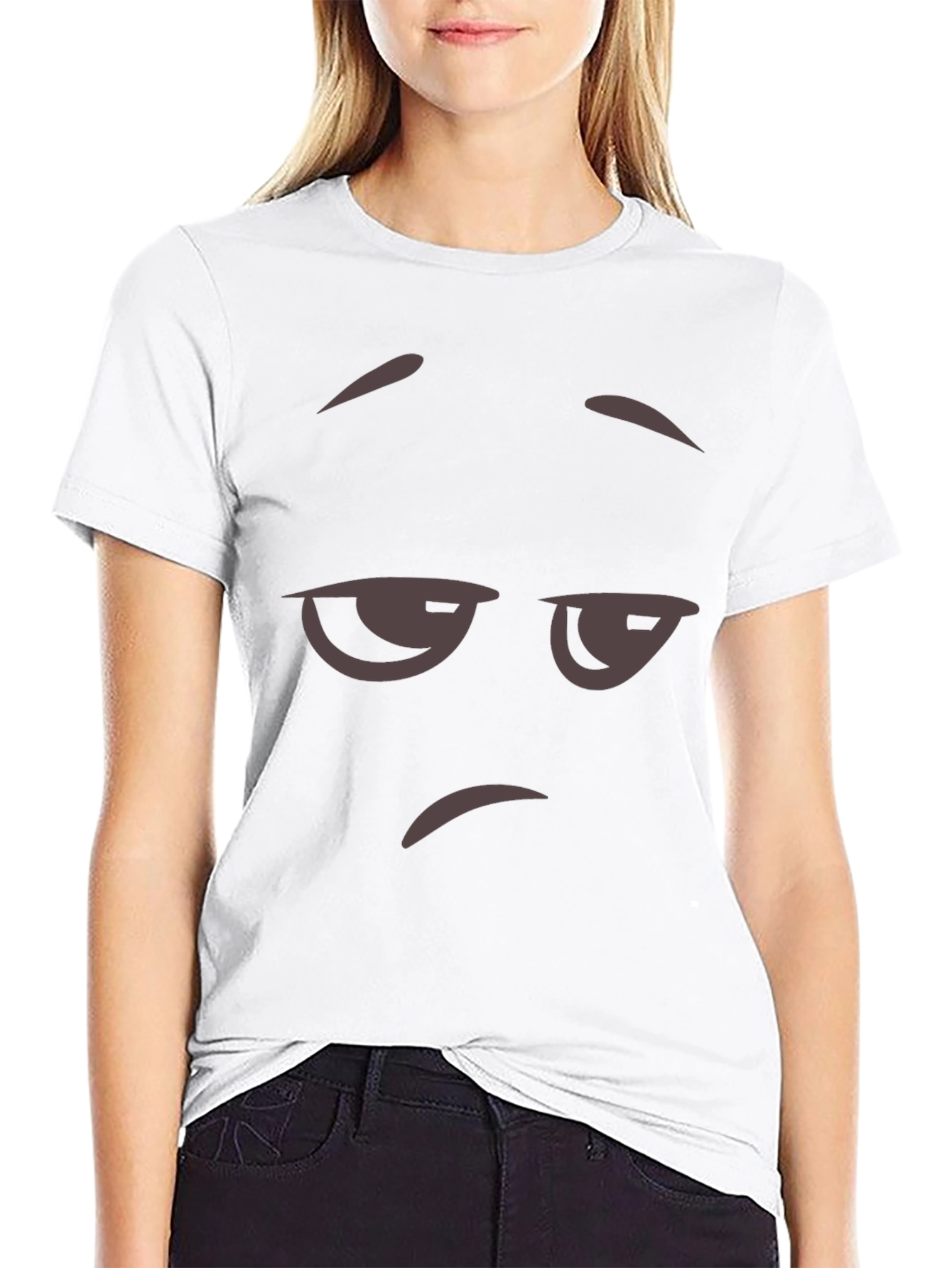 Mens Black T-Shirt with Grumpy Face Graphic