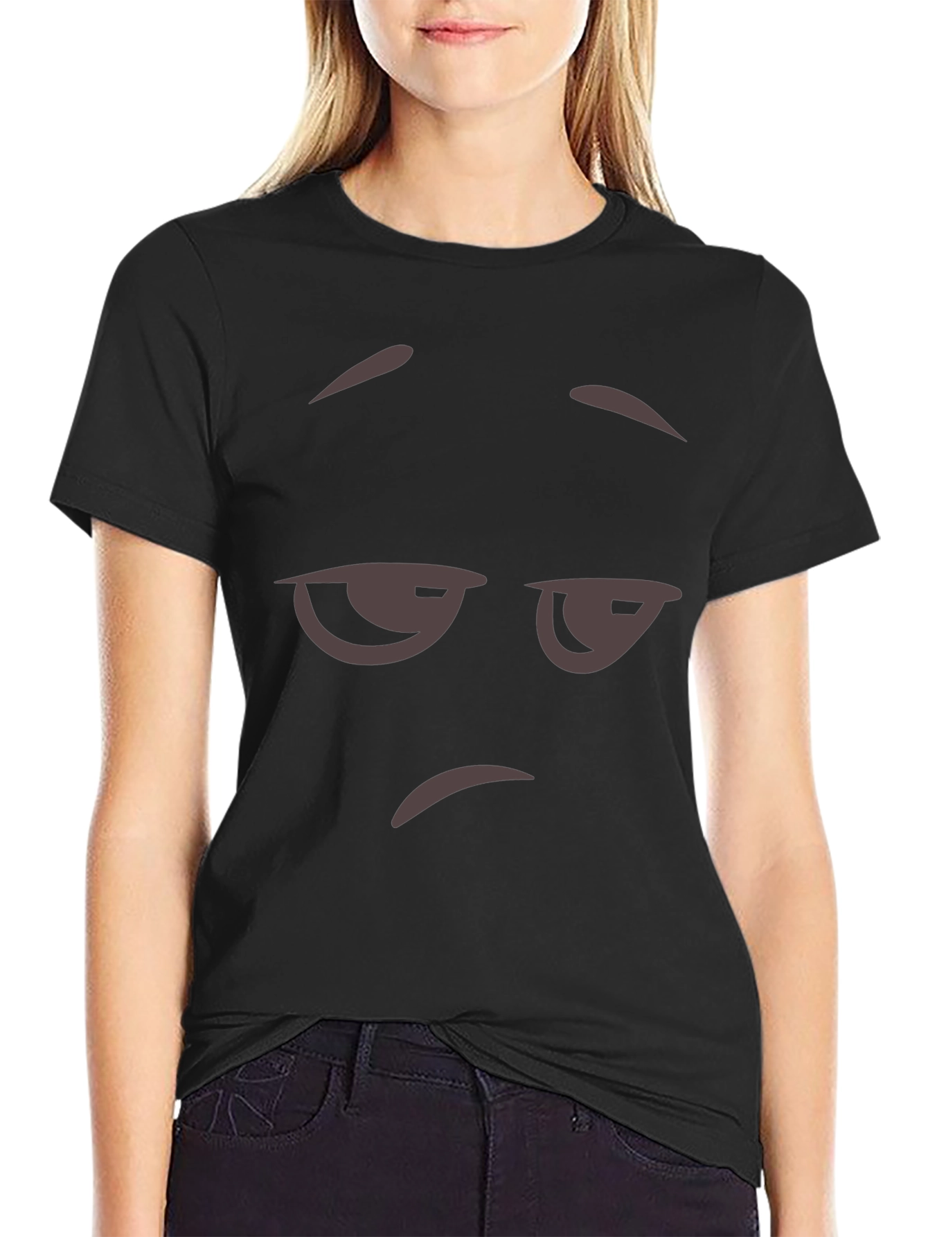 Mens Black T-Shirt with Grumpy Face Graphic
