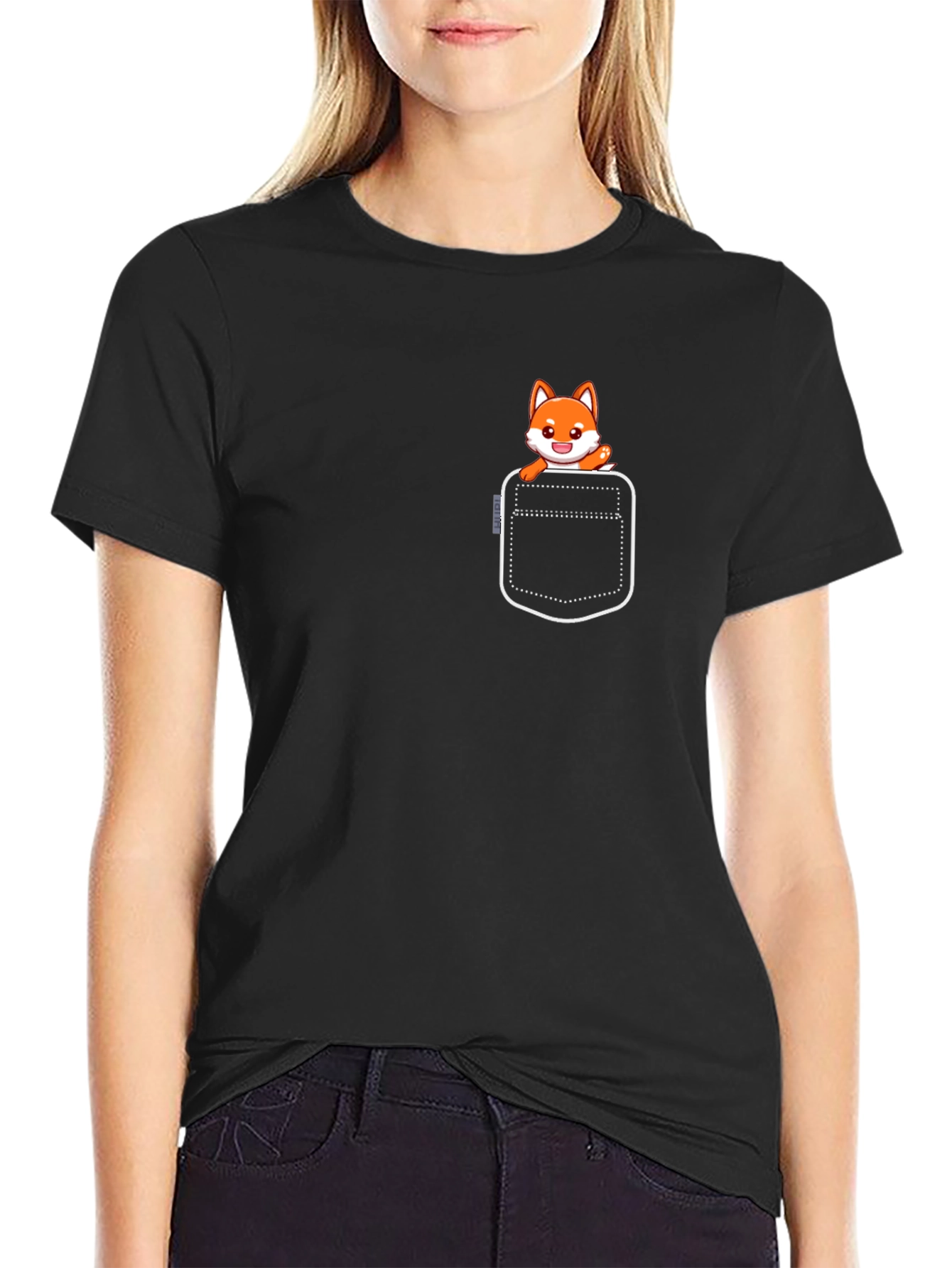 Cute Fox Pocket T-Shirt - Unisex Black Tee