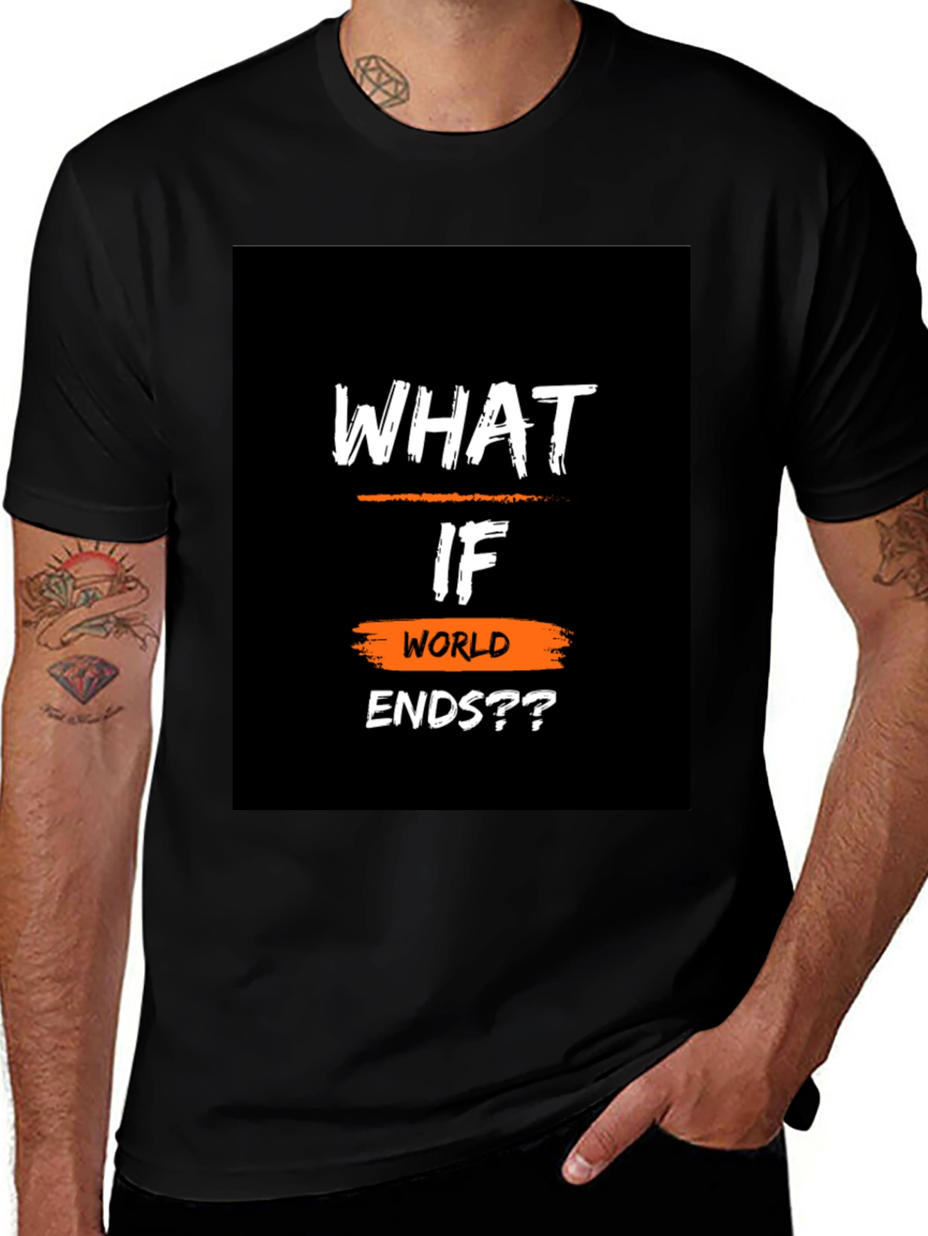 What If World Ends?? Black Graphic T-Shirt