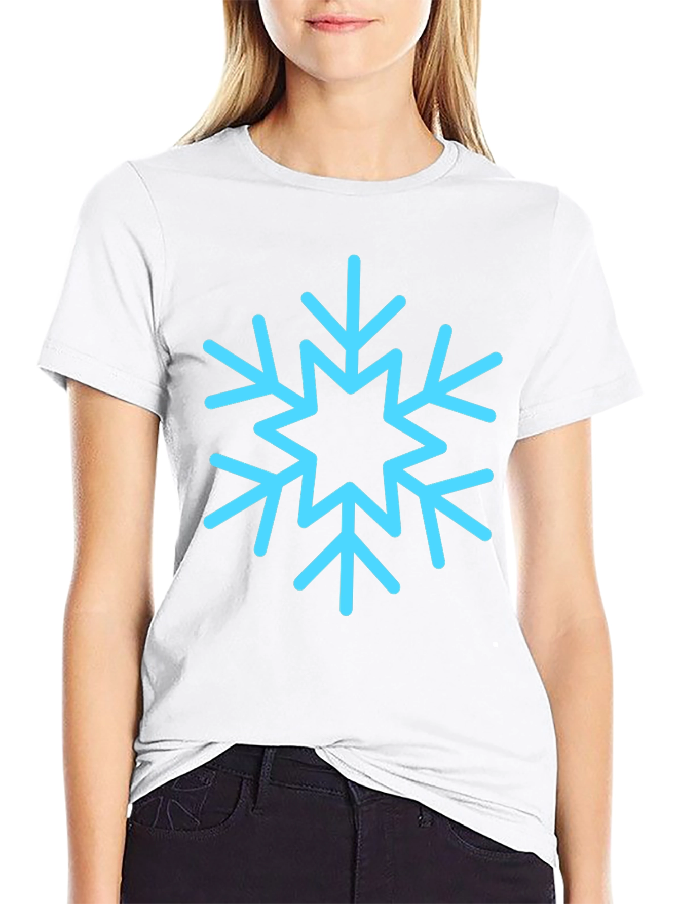 Black T-Shirt with Light Blue Snowflake Design