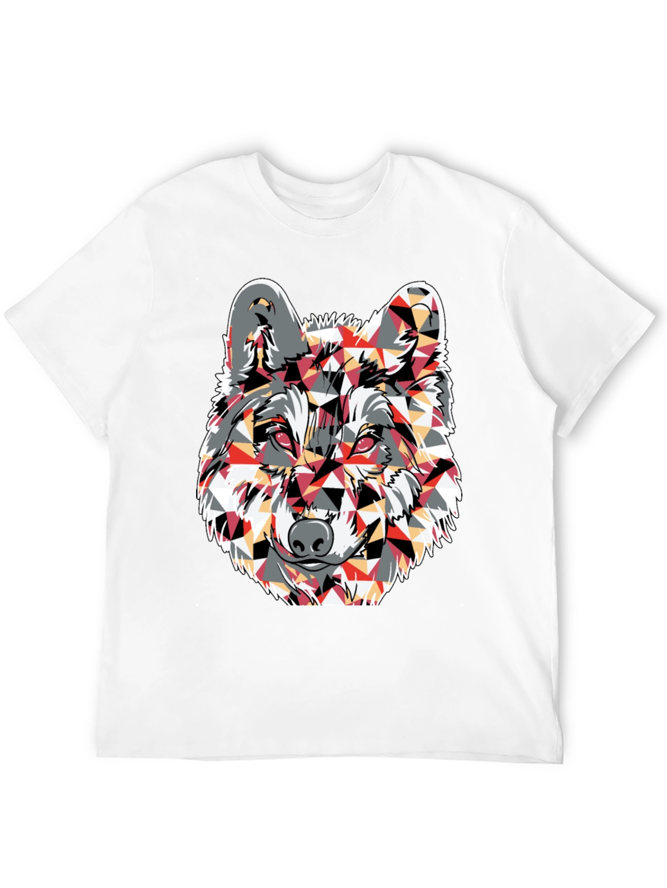 Geometric Wolf Graphic Print Black T-Shirt