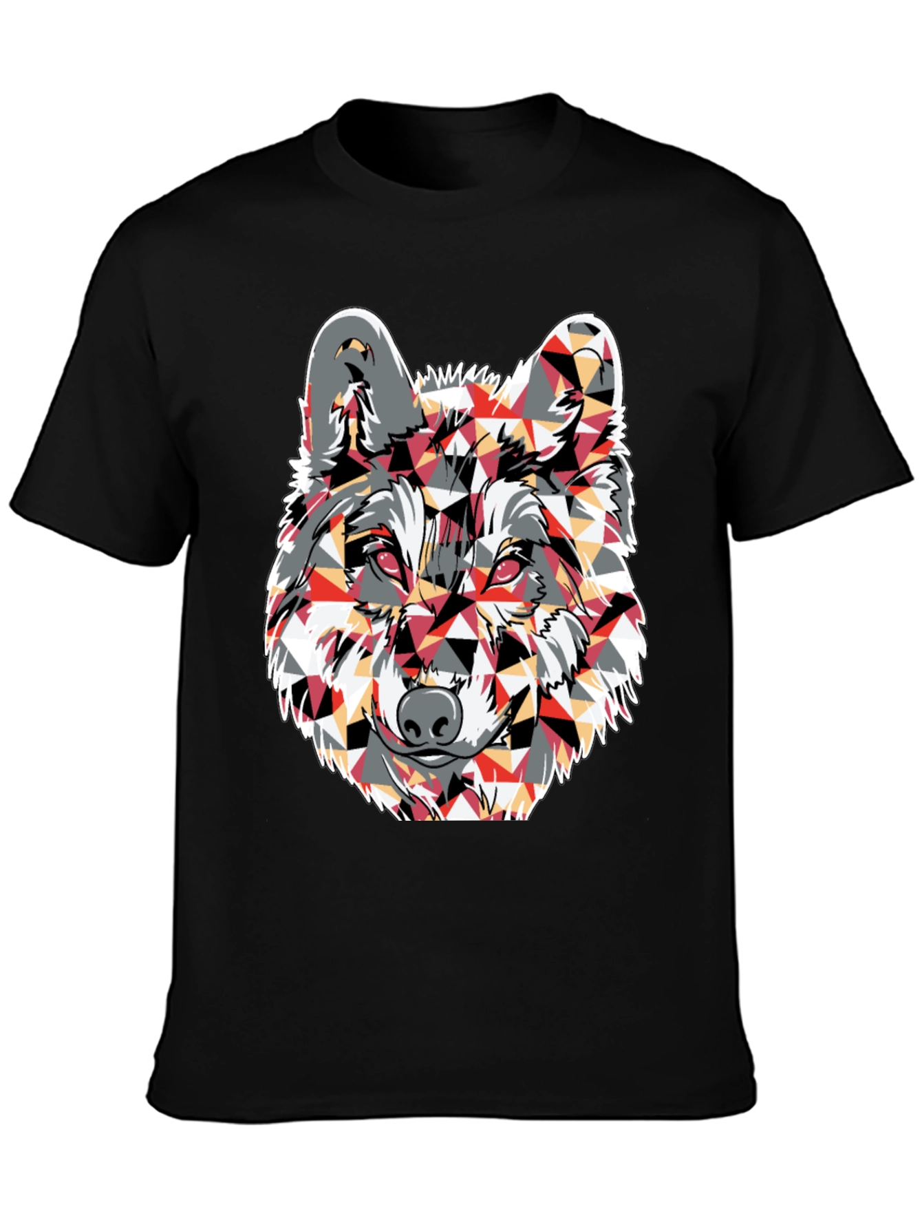 Geometric Wolf Graphic Print Black T-Shirt