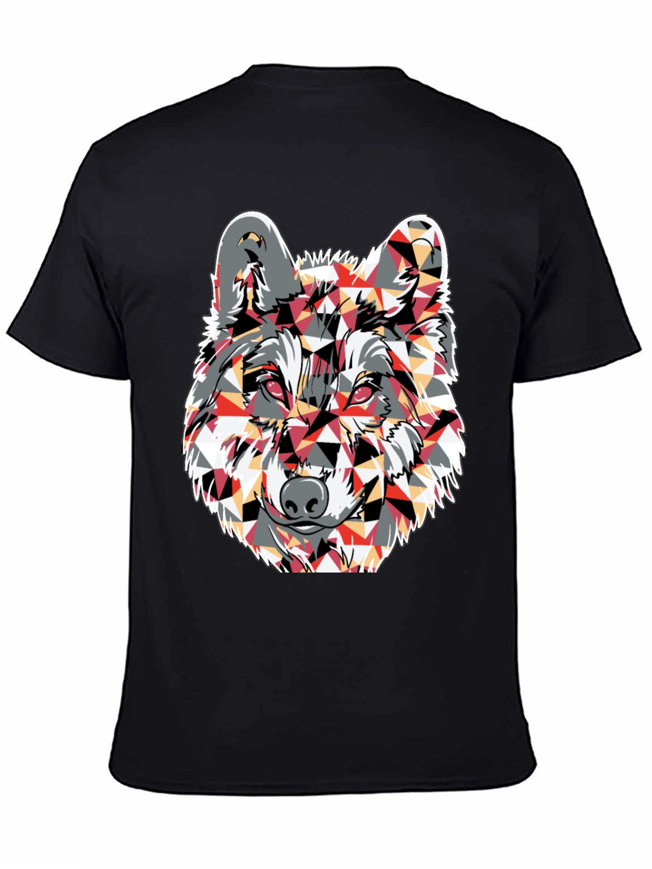 Geometric Wolf Graphic Print Black T-Shirt