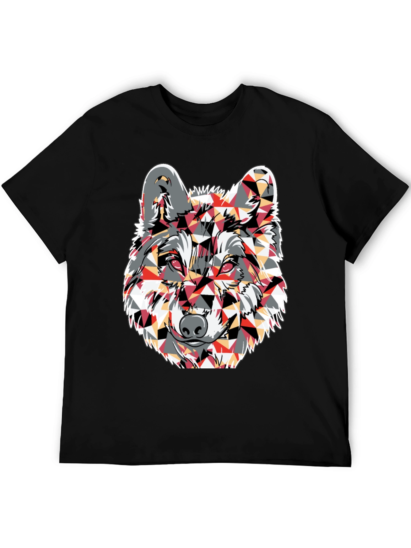 Geometric Wolf Graphic Print Black T-Shirt