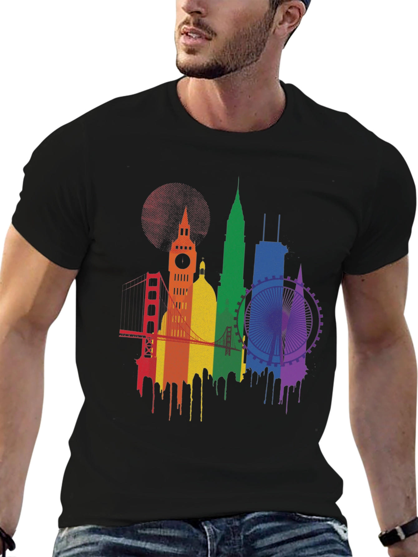 Pride Cityscape Graphic Tee - Black Cotton Blend
