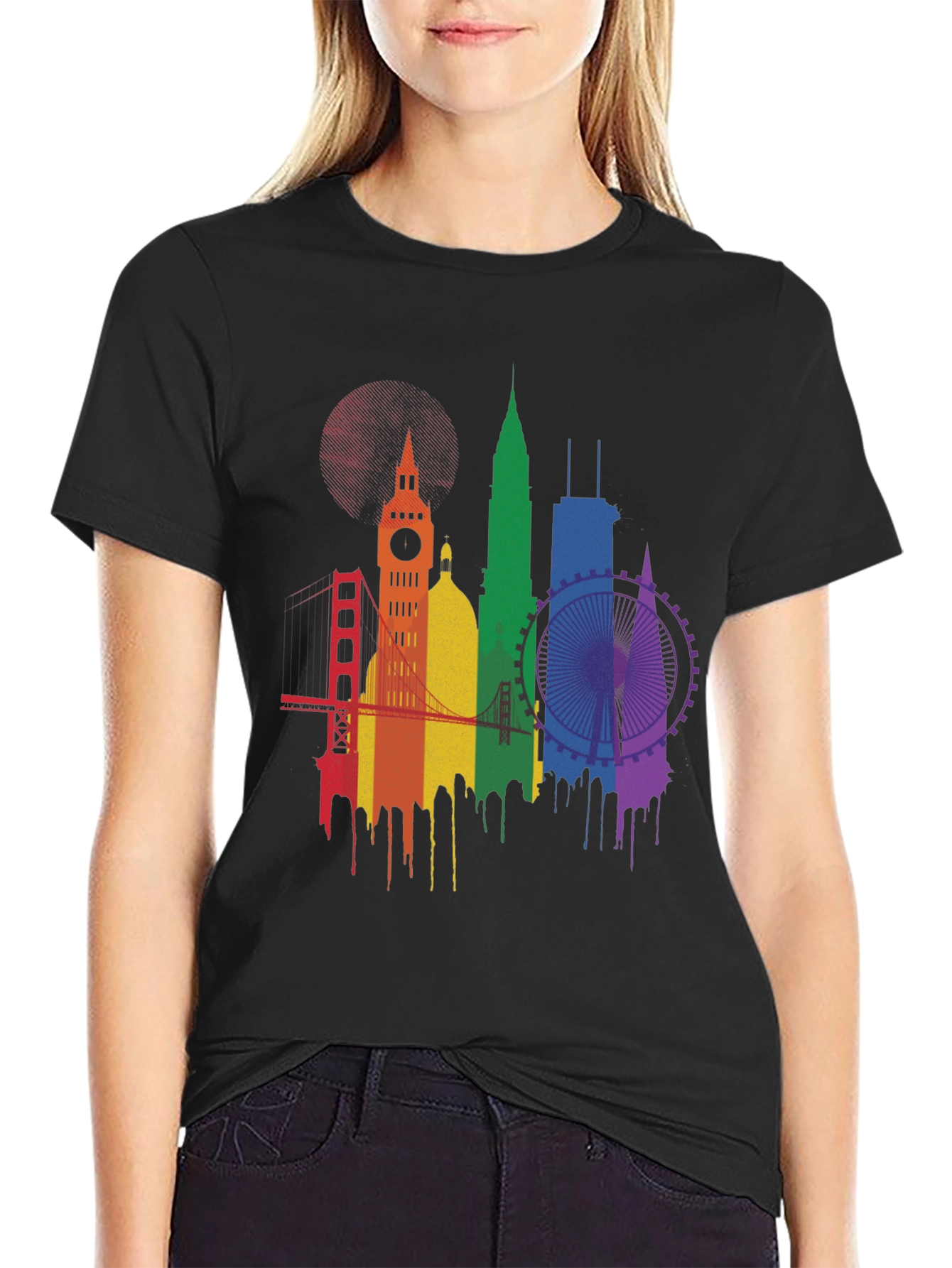 Pride Cityscape Graphic Tee - Black Cotton Blend