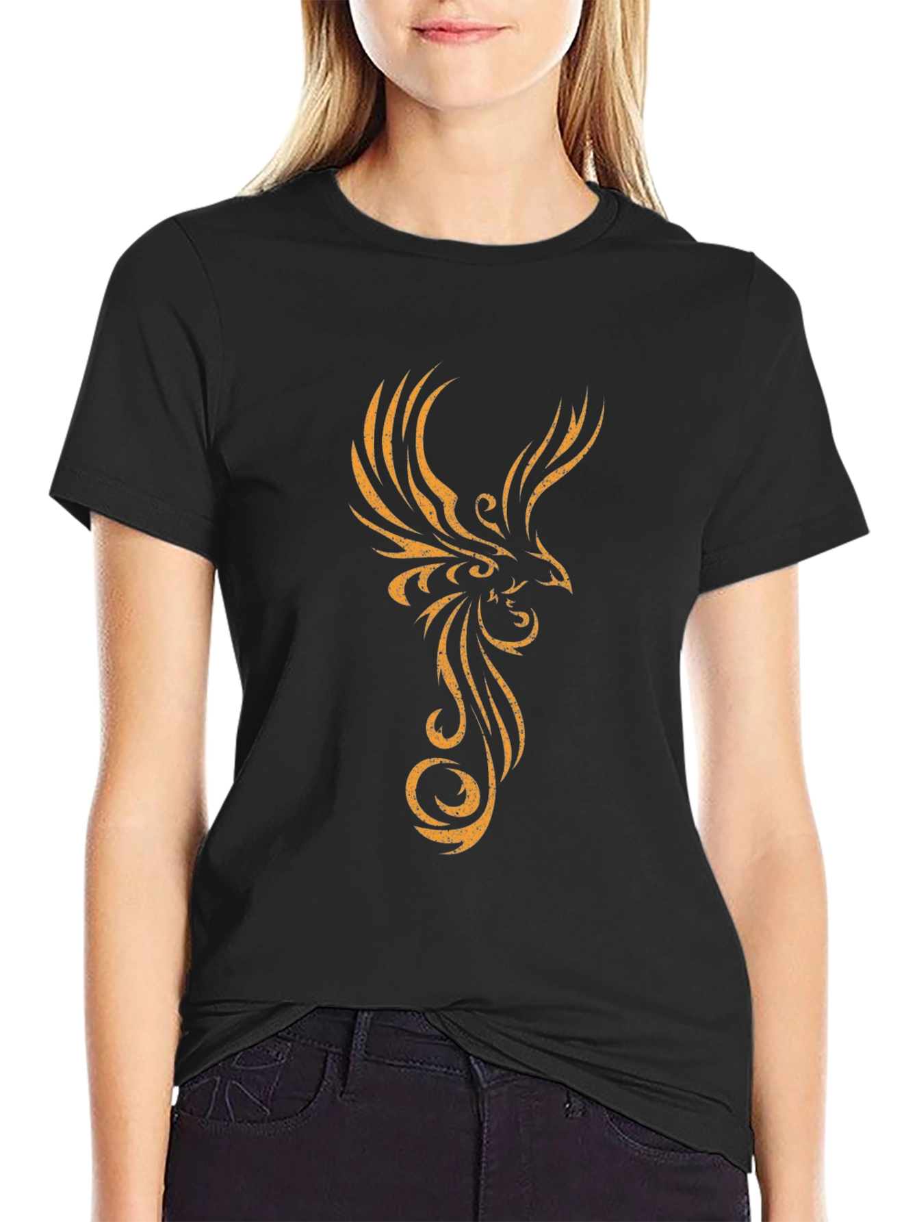 Phoenix Graphic Tee - Black Cotton Casual Top