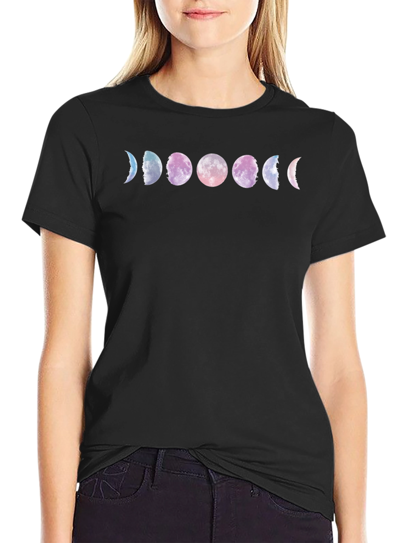 Moon Phase Graphic Tee - Black Cotton Comfort