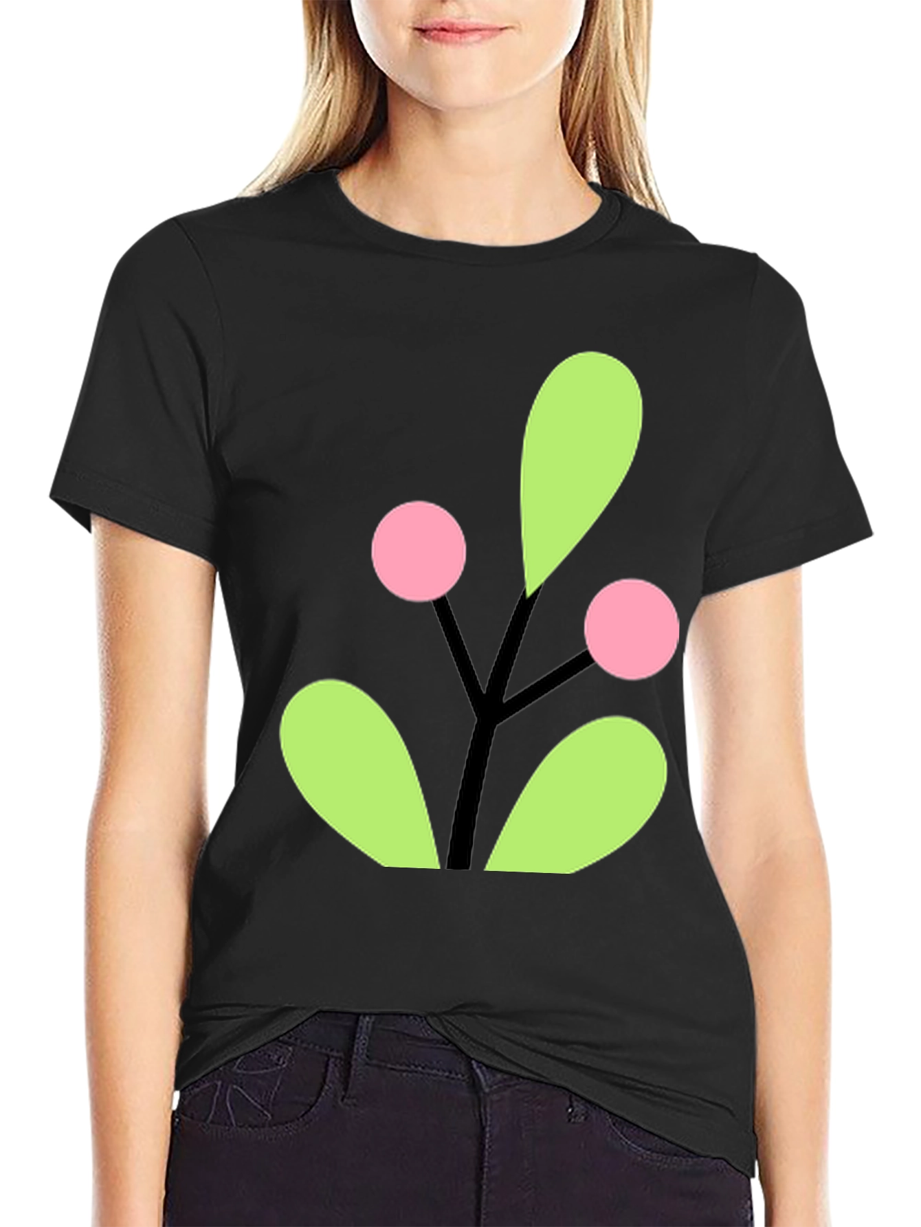 Berry Branch Graphic Tee - Black Cotton Casual Wear