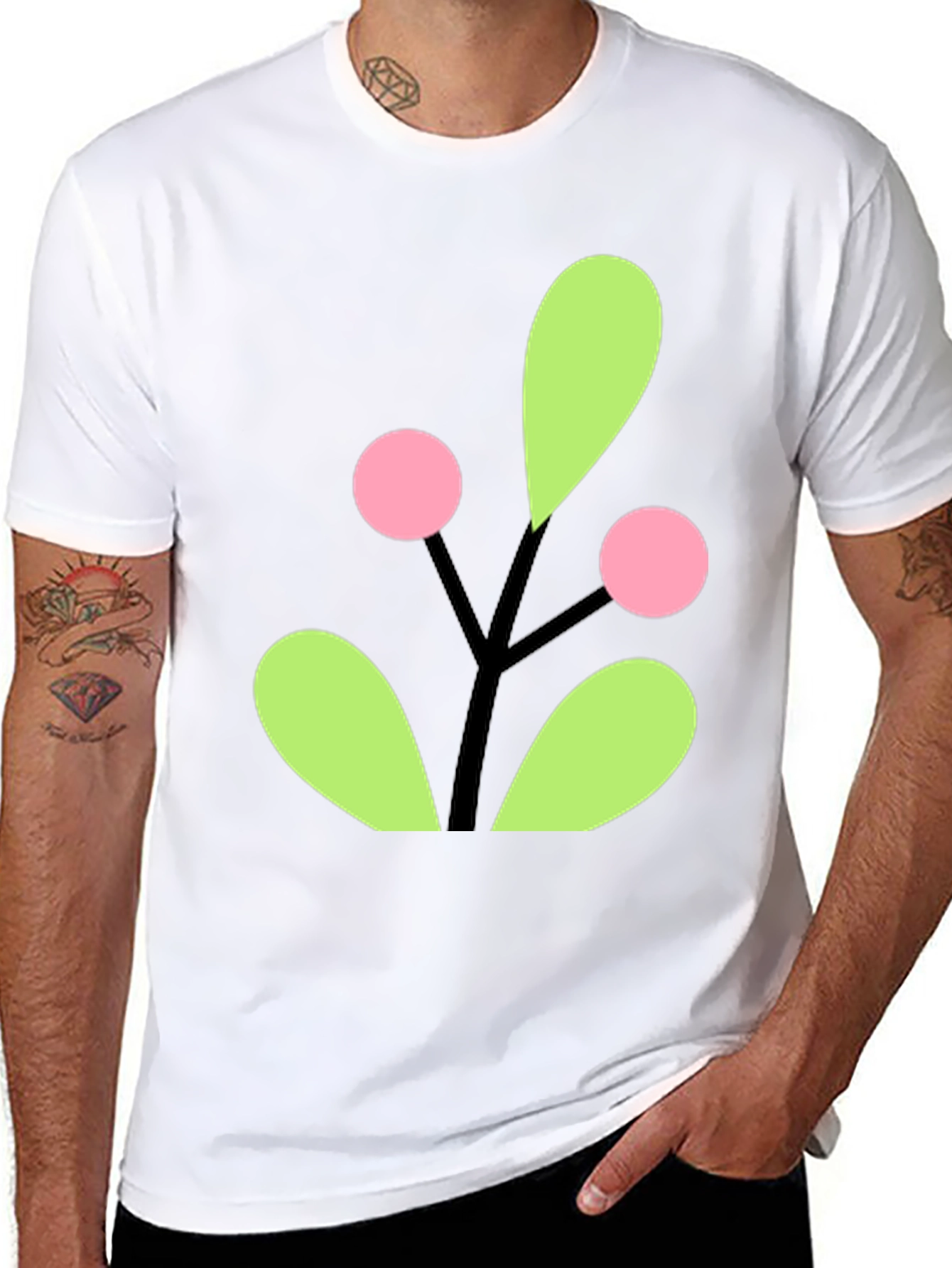 Berry Branch Graphic Tee - Black Cotton Casual Wear