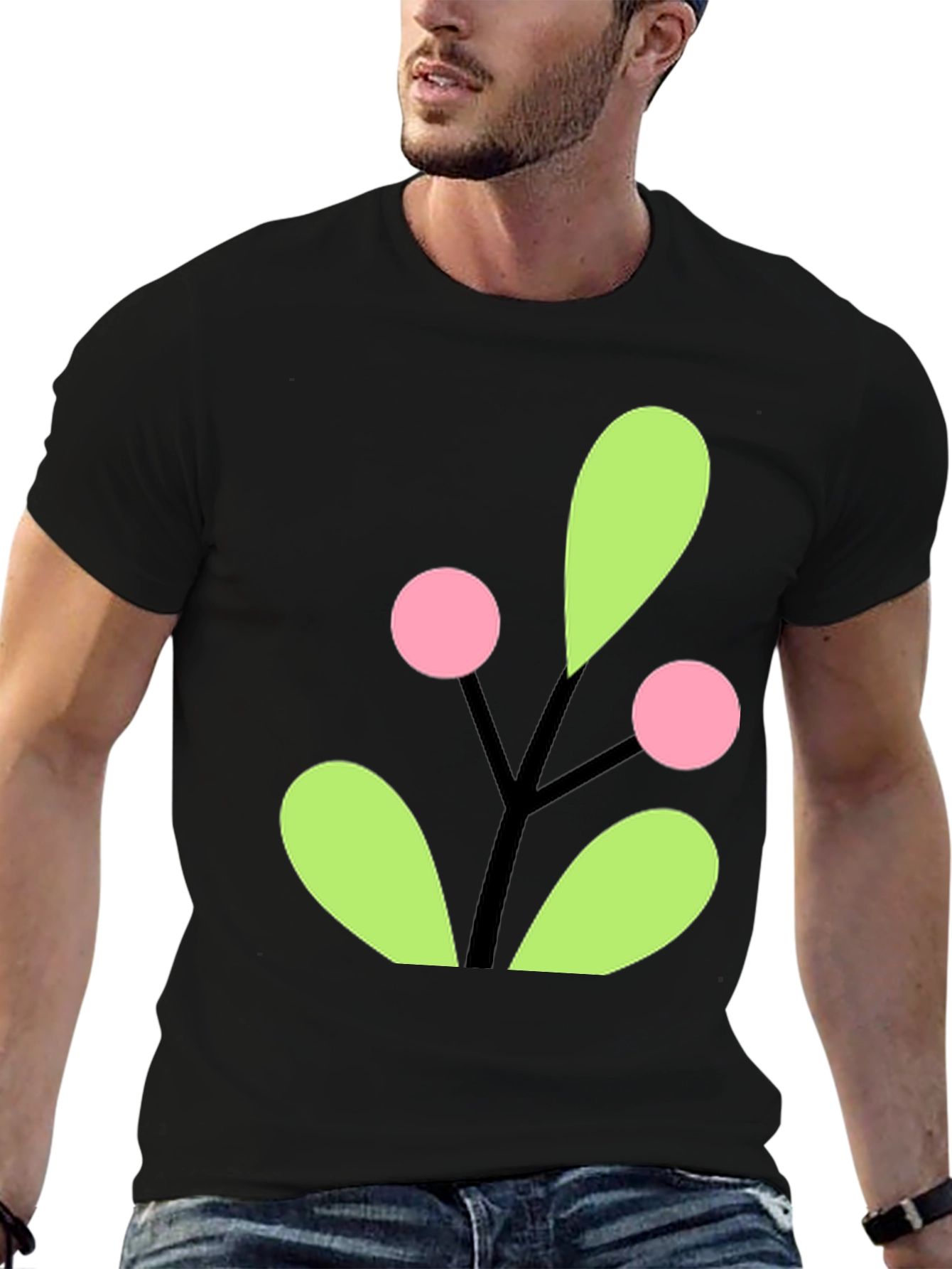 Berry Branch Graphic Tee - Black Cotton Casual Wear