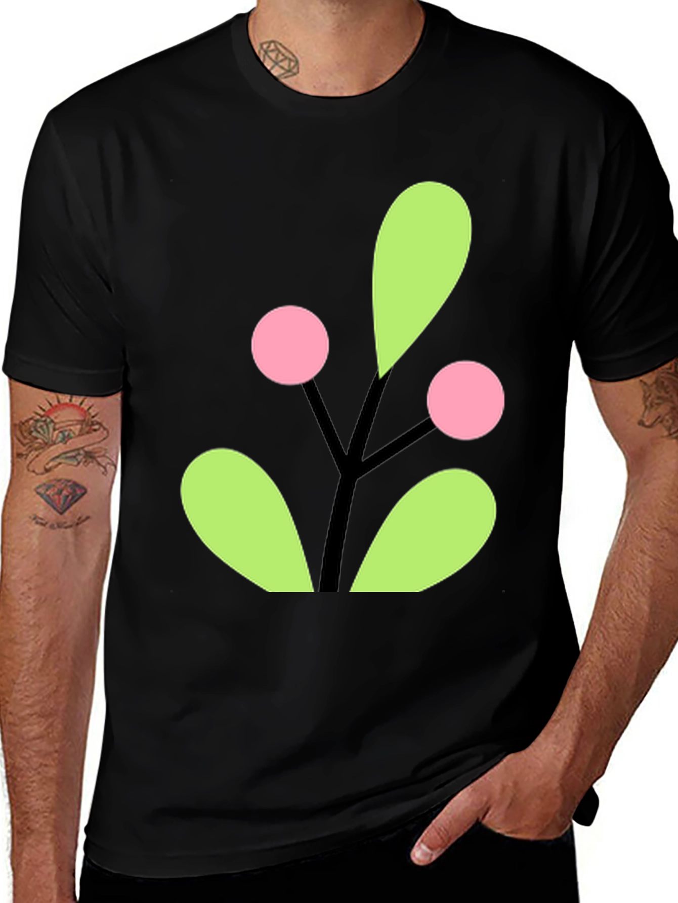 Berry Branch Graphic Tee - Black Cotton Casual Wear
