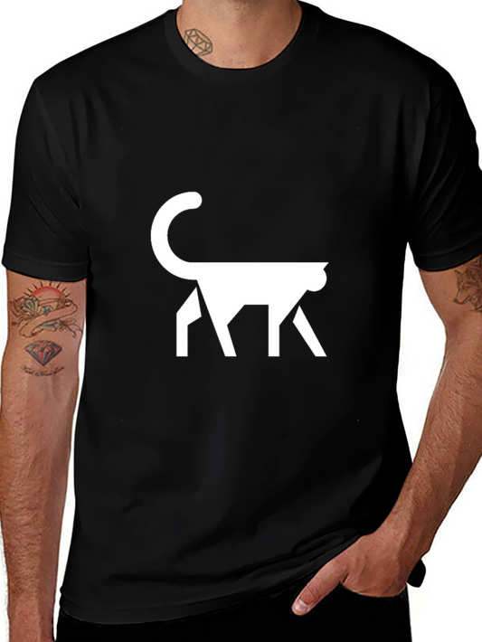 Geometric Cat Graphic Tee - Modern Minimalist Design