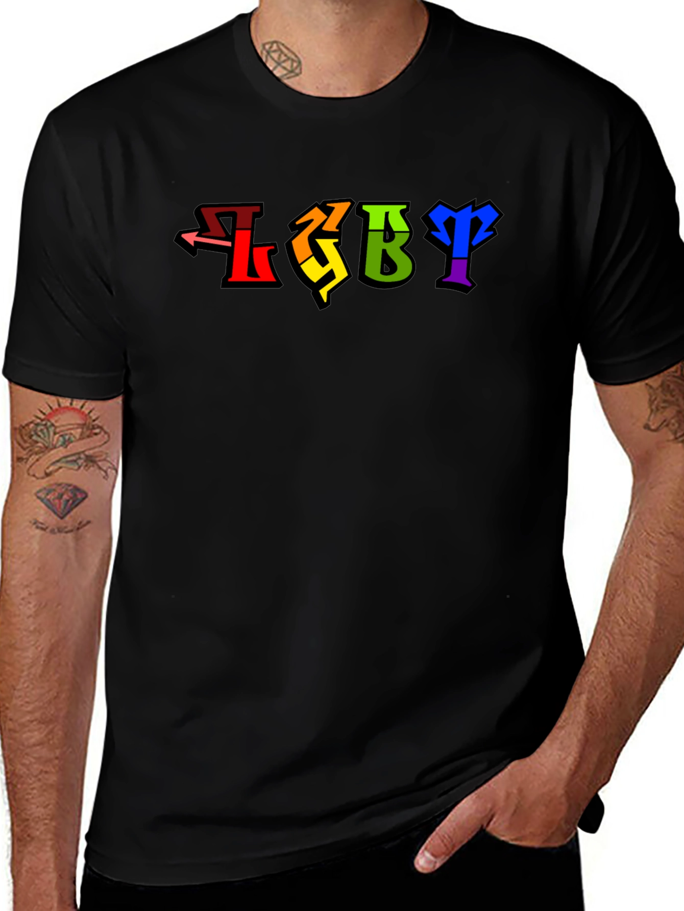 LGBT Pride Rainbow Lettering Black T-Shirt