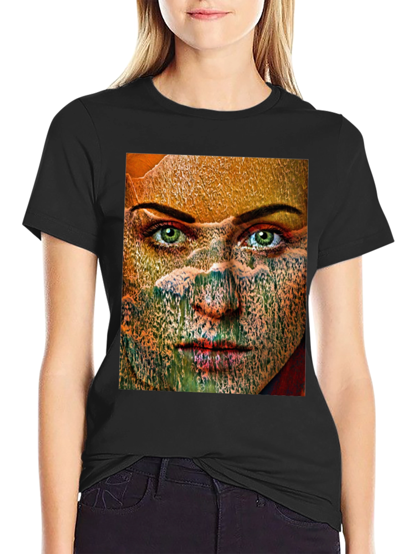 Abstract Woman Graphic Print Black T-Shirt