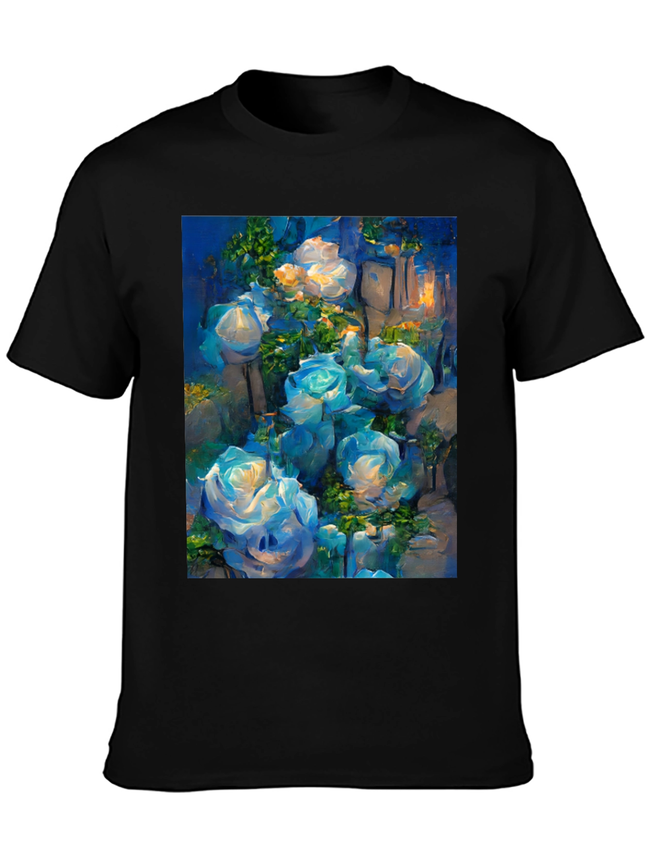 Blue Roses Graphic Tee - Artistic Floral Print