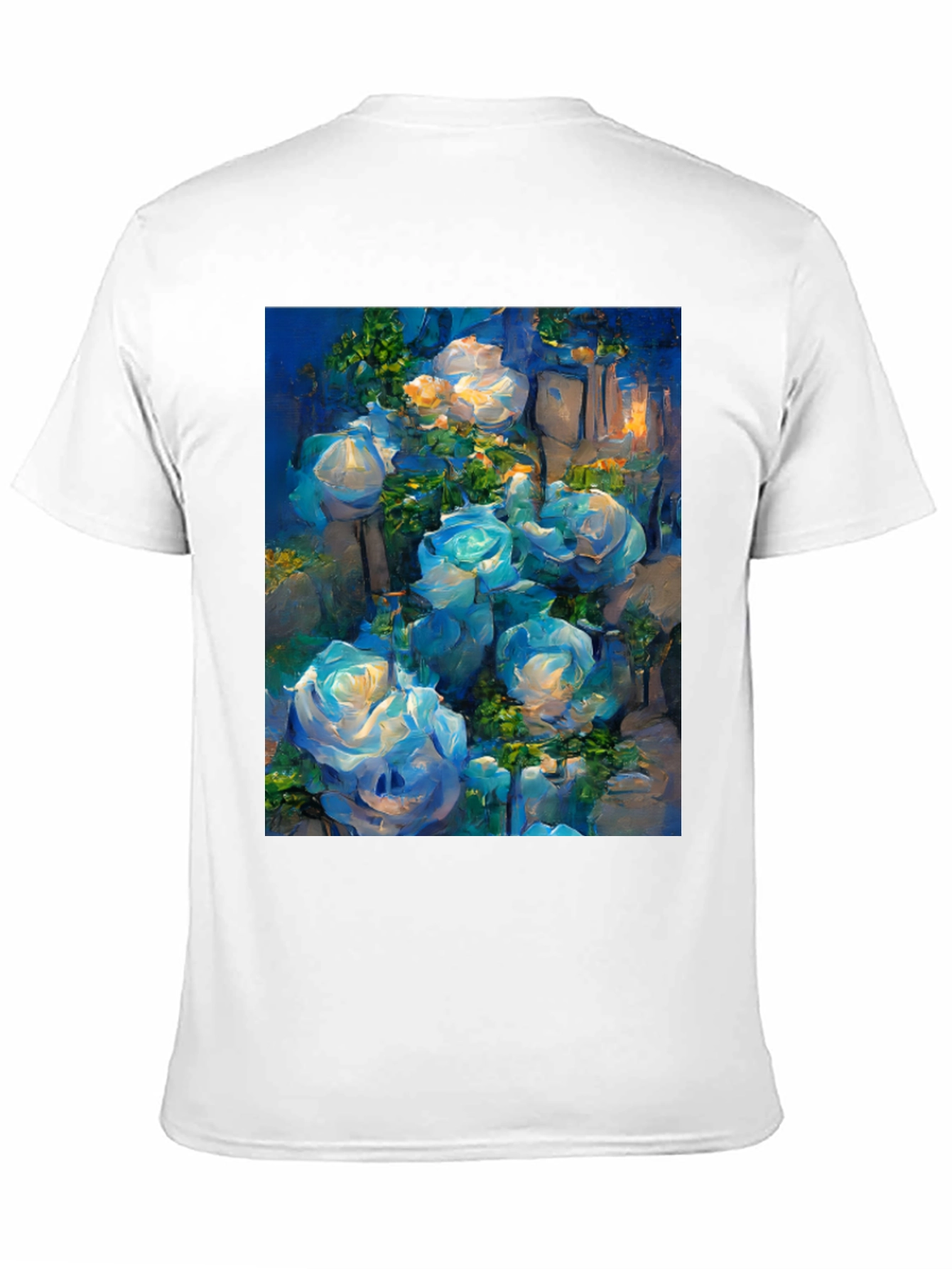 Blue Roses Graphic Tee - Artistic Floral Print