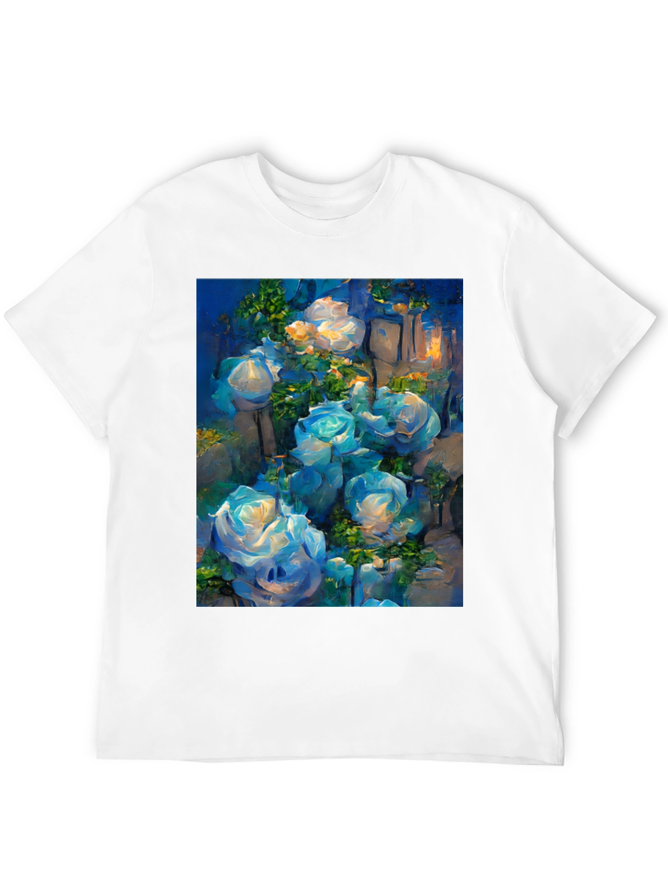 Blue Roses Graphic Tee - Artistic Floral Print