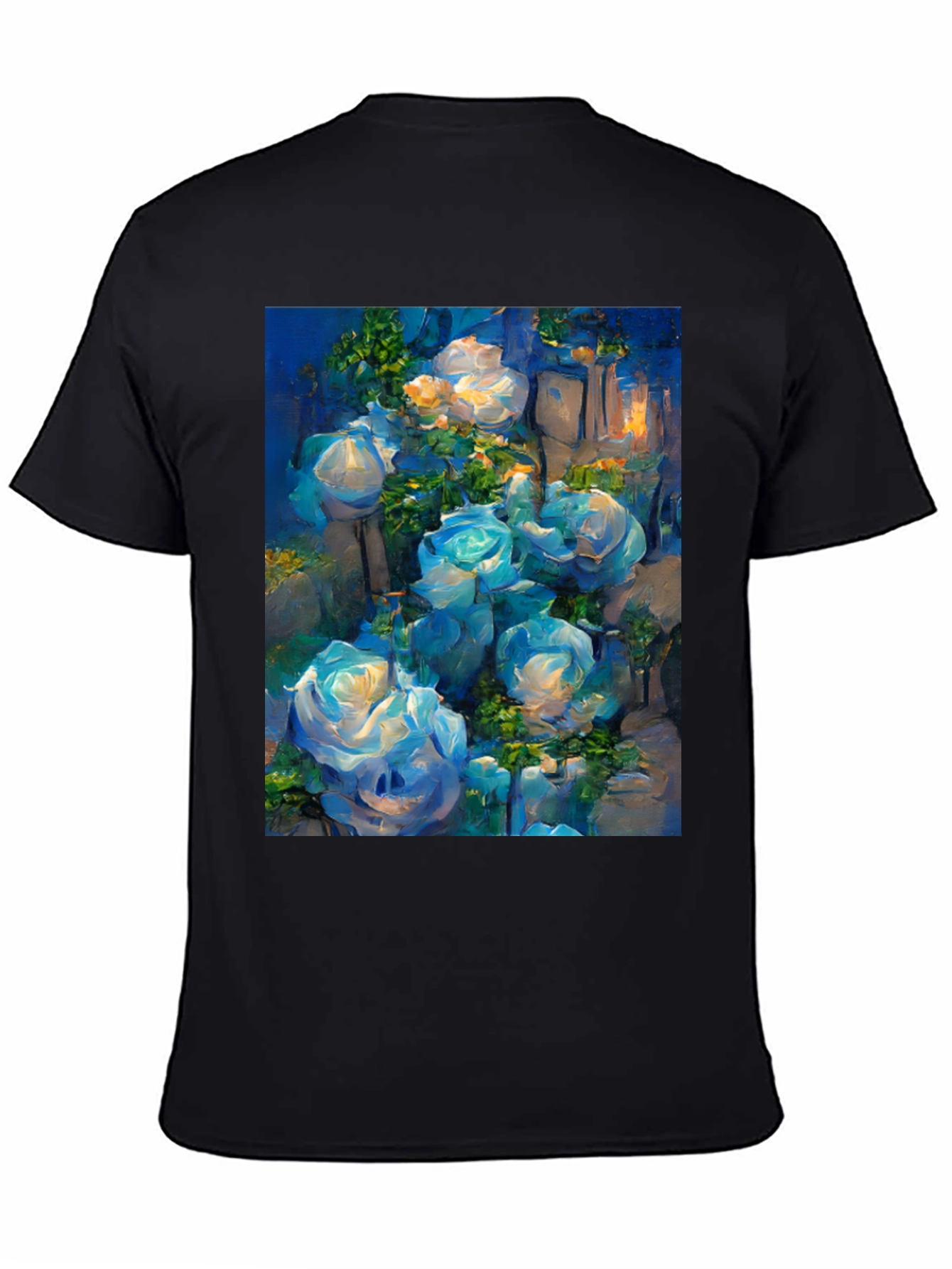 Blue Roses Graphic Tee - Artistic Floral Print