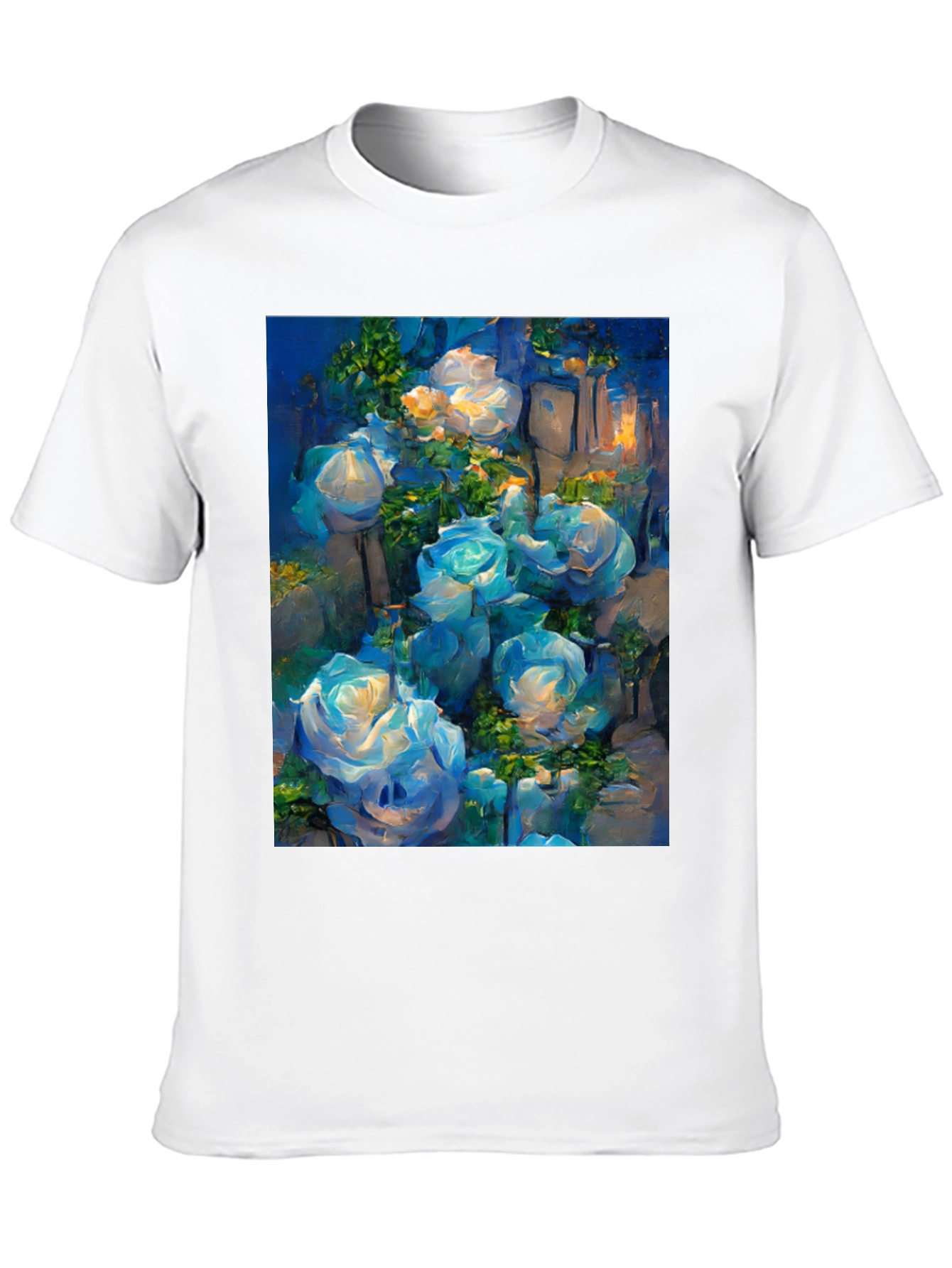 Blue Roses Graphic Tee - Artistic Floral Print