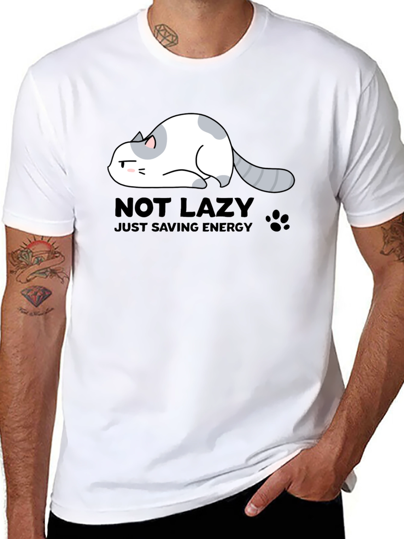 Not Lazy Just Saving Energy Cat Graphic T-Shirt