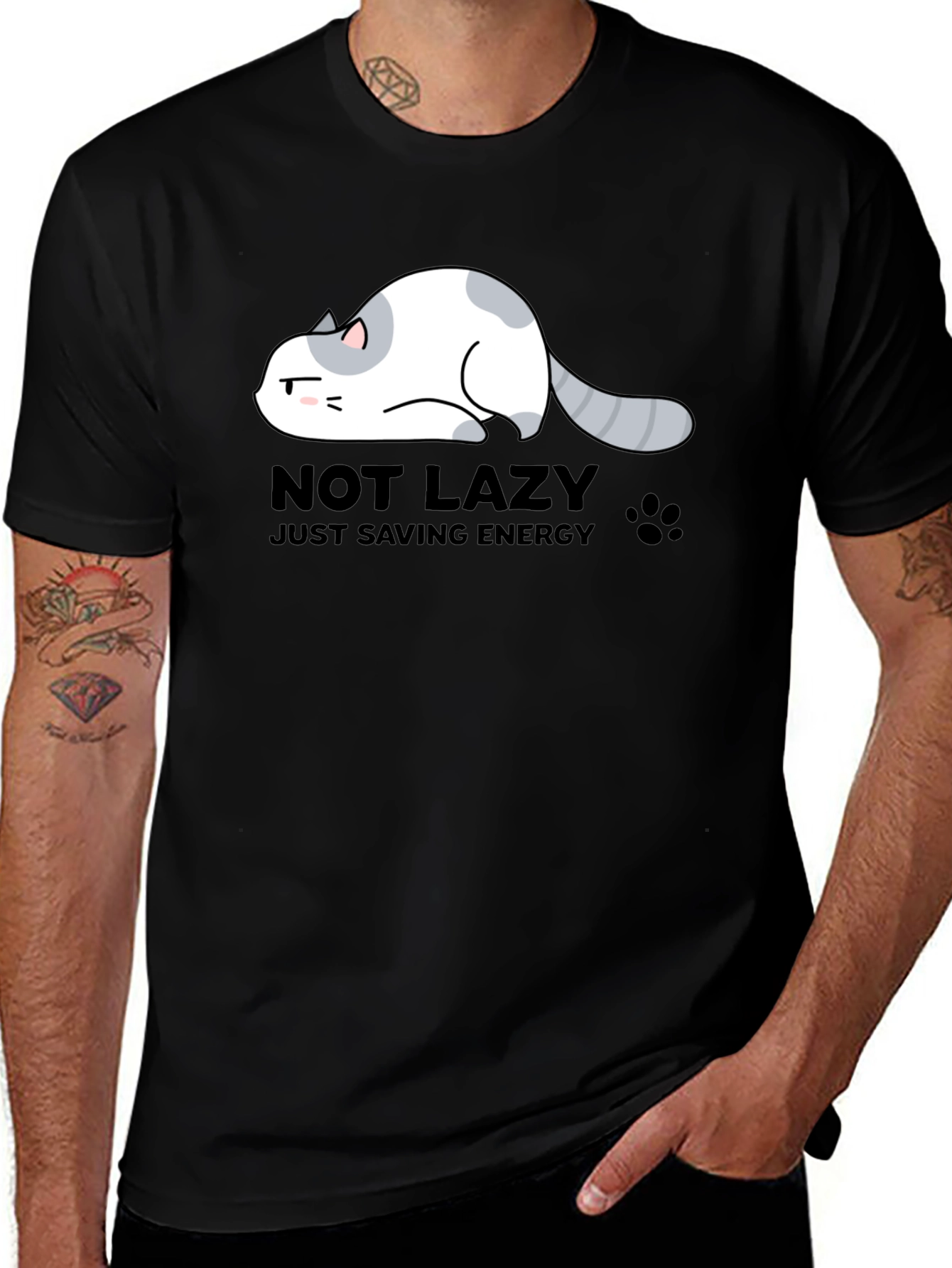 Not Lazy Just Saving Energy Cat Graphic T-Shirt